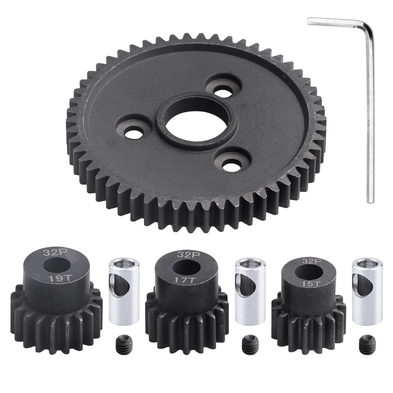 RC Metal 54T 32P Spur Gear &15T/17T/19T Pinions Gear Set & 3.175mm Coupler for Traxxas Slash 4x4 4WD/2WD/VXL Rustler 4X4 VXL/Stampede 4x4 VXL/Summit/E-Revo/T-Maxx, Replace#3956