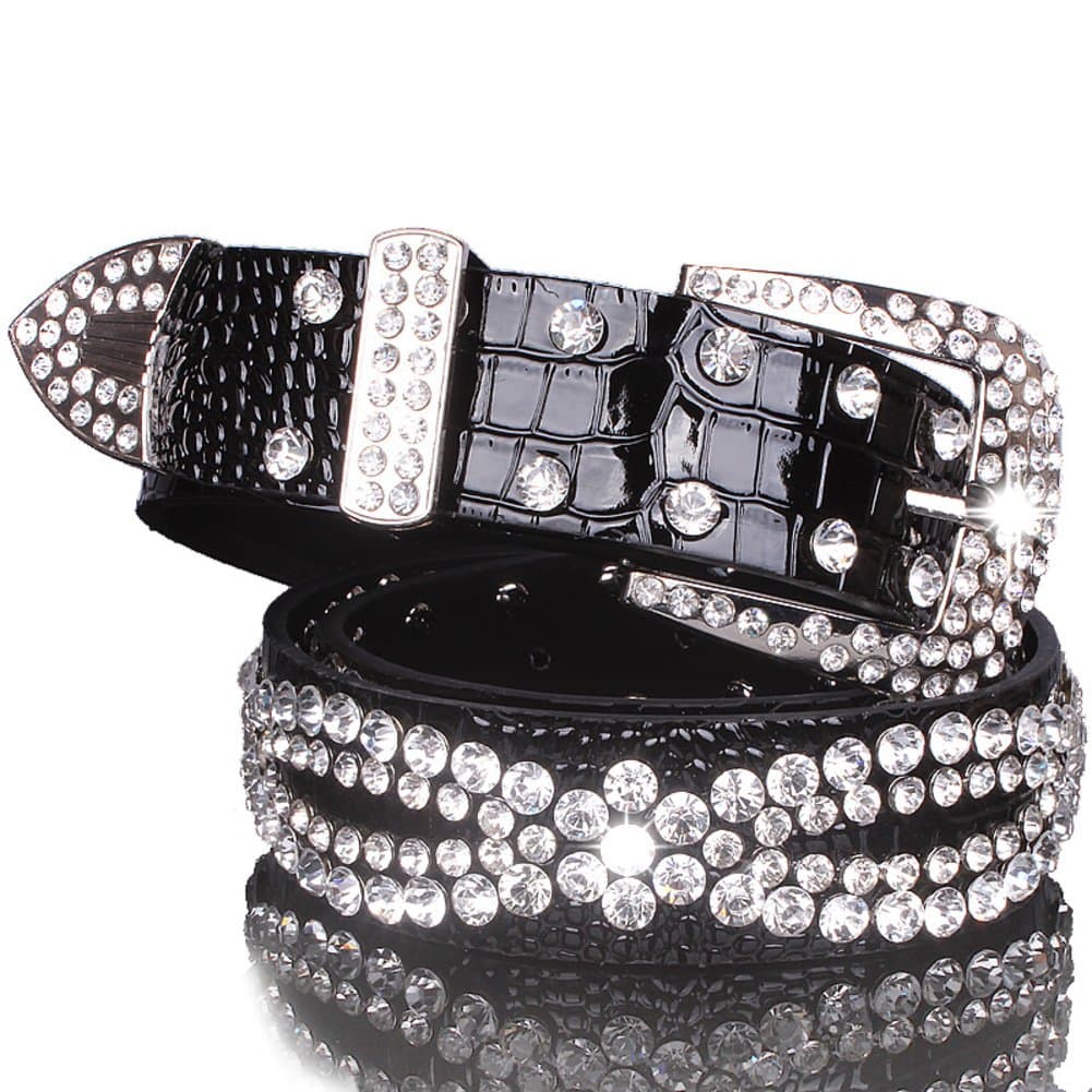 Ladies Diamante Belt,Stylish wild Distribution Jeans Belt-black 110cm(43inch)
