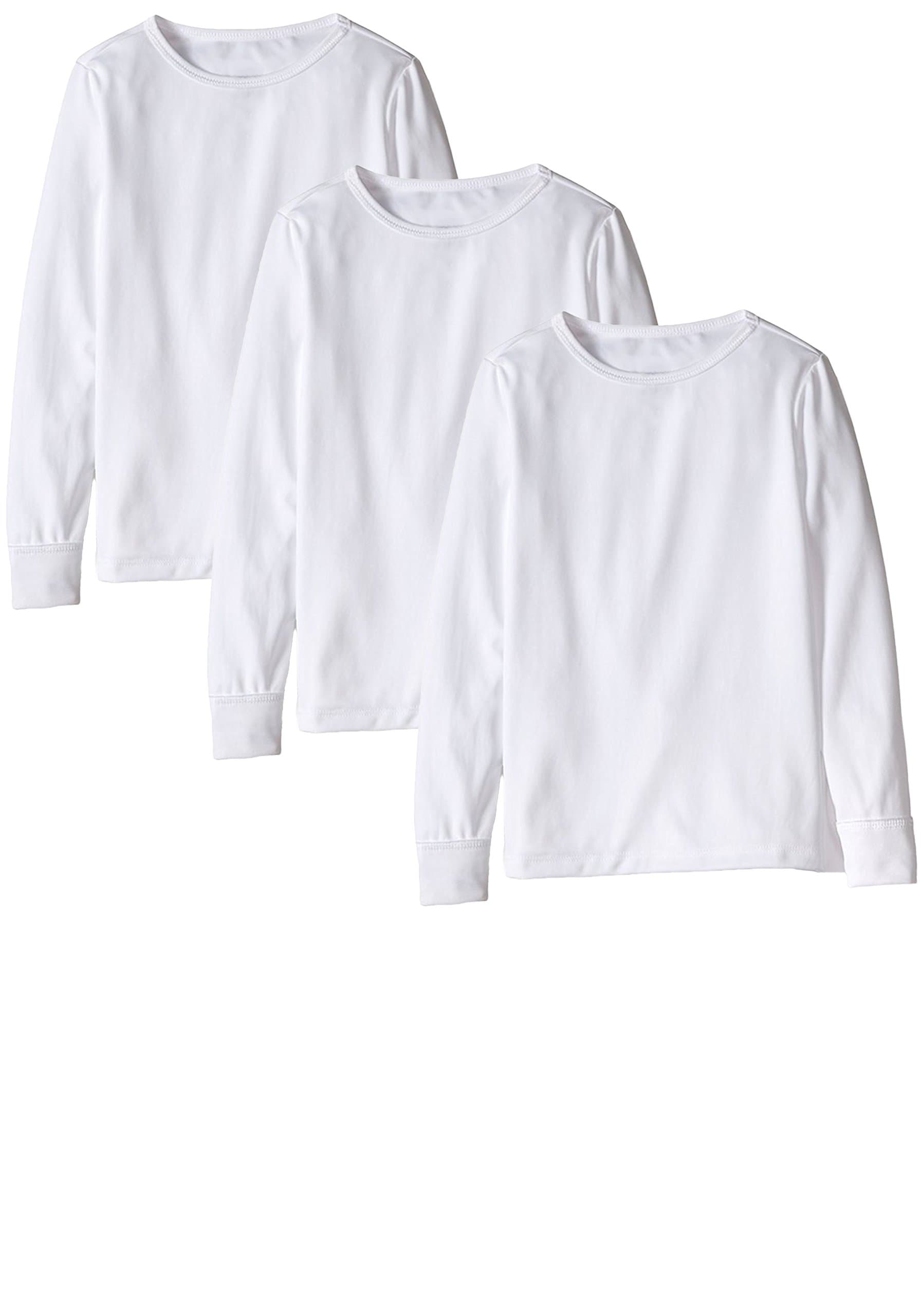 Girls Thermal Underwear Base Layer Long Sleeve Crew Top Shirts - 3 Pack (3 Pack White, 14/16)