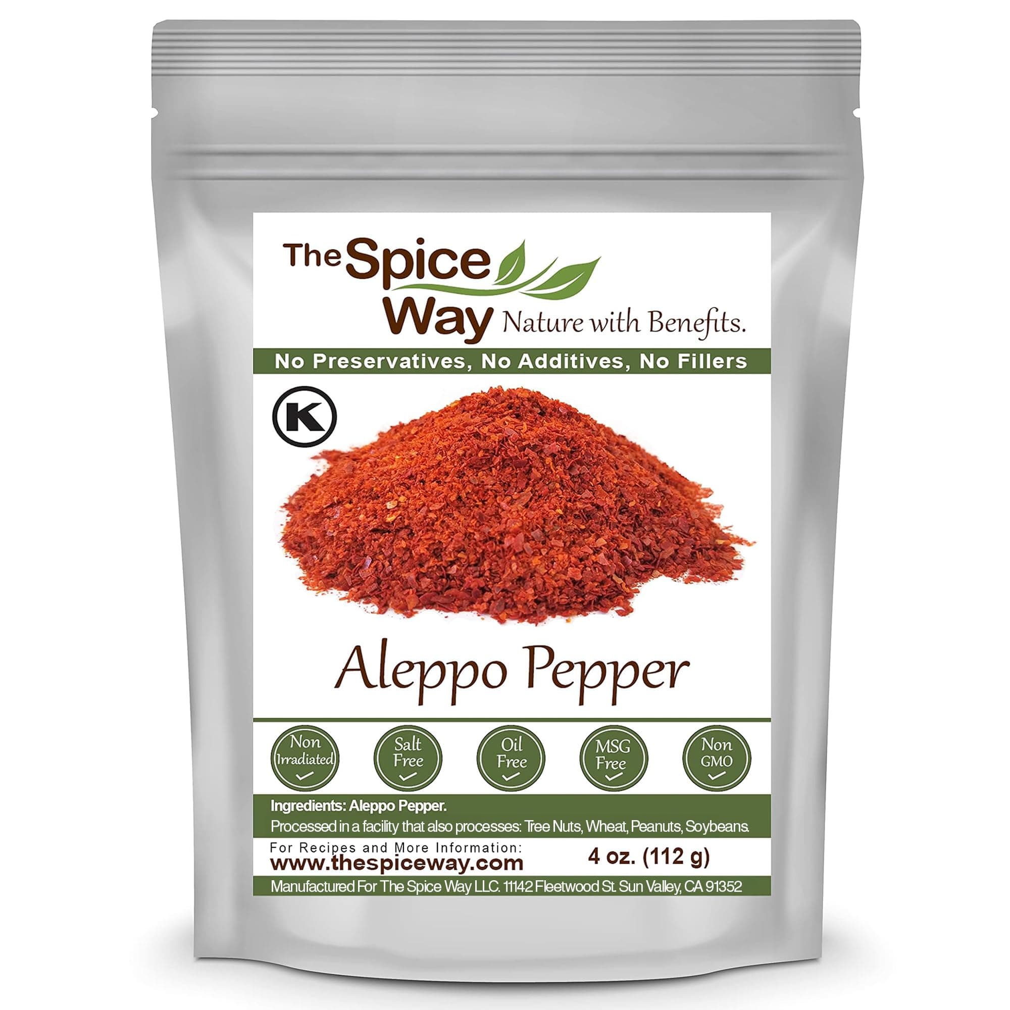 The Spice Way - Premium Aleppo Pepper Ground |4 oz.| Crushed Aleppo Pepper Flakes (Halaby Pepper/Pul Biber/Marash Chili Pepper Flakes) Popular in Turkish and Middle Eastern/Mediterranean cooking