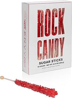 Red Rock Candy Sugar Sticks - Strawberry Flavored - 12 Individually Wrapped Red Candy