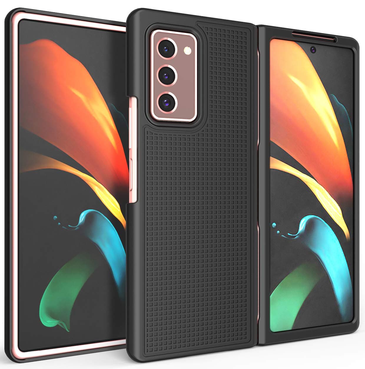 Nakedcellphone Case for Galaxy Z Fold 2, [Black] Slim Hard Shell Protector Cover [Anti-Fingerprint, Grid Texture] for Samsung Galaxy Z Fold 2 5G Phone (2020, SM-F916)
