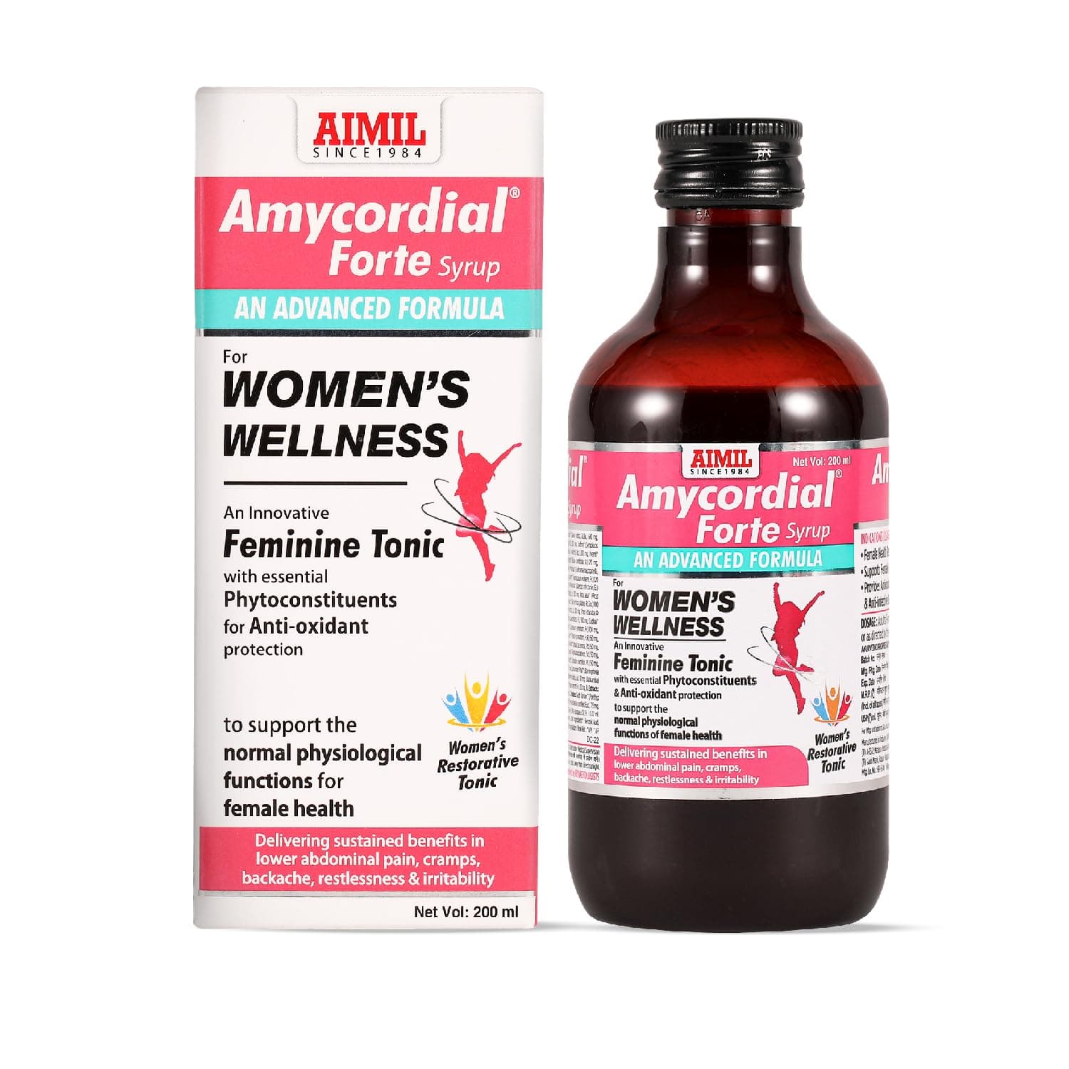 AIMIL Amycordial Forte Syrup - 200ml | Women Wellness | Feminine Tonic | Enriched with Antioxidants | Ashoka, Lodhra, Shatavari