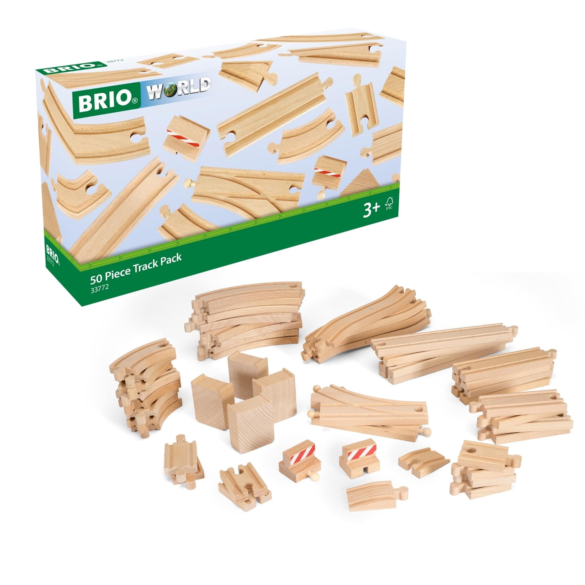 World Special Track Pack - 50-Piece Set - FSC-Certified Wooden Train Track Pieces - Expand Creativity - Compatible with All BRIO Railway Sets - Kids Ages 3 & Up