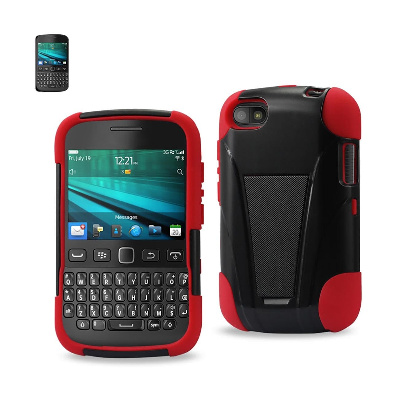 Reiko Silicon Case and Protector Cover for Blackberry 9720 New Type Kickstand - Retail Packaging - Red Black