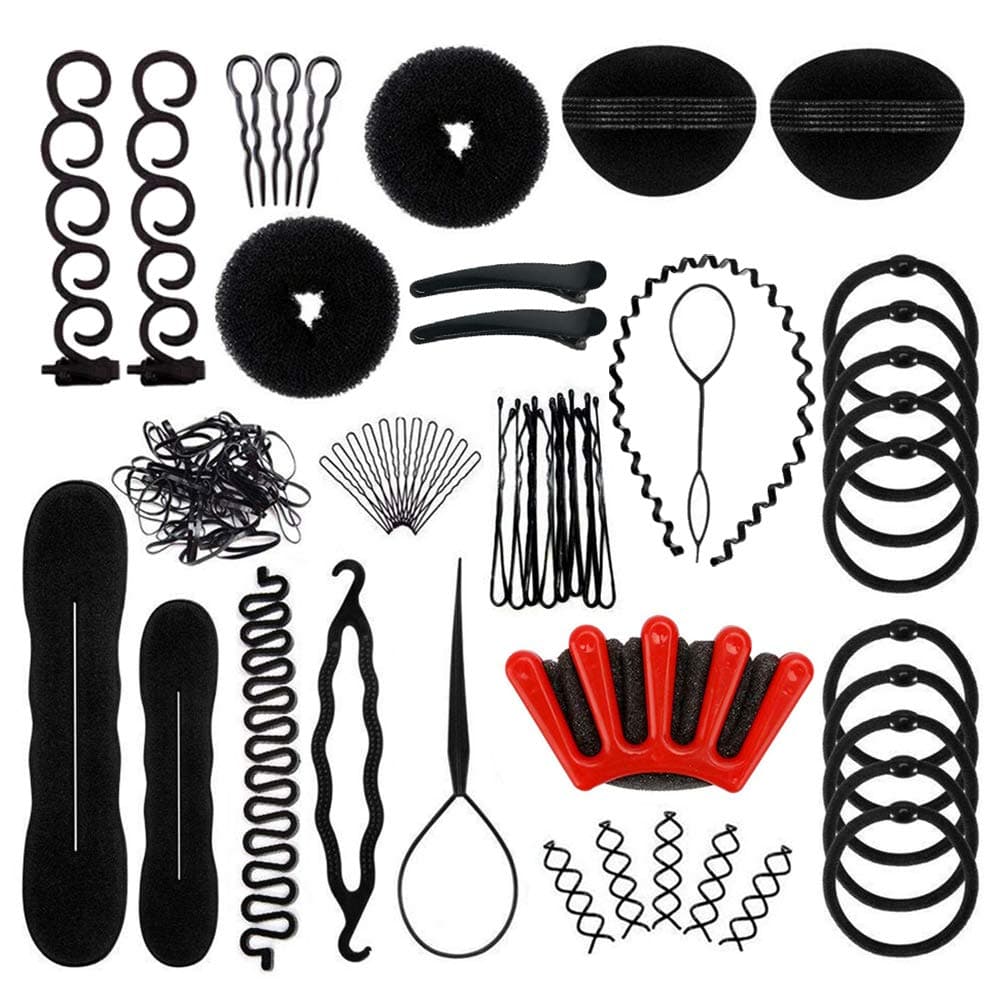 Hair Styling Accessories Set, 27Pcs Hair Bun Maker Shaper/French Hair Braiding Tools Kit with Black Hair Clips/Pins/Braider/Loop, Hair Accessories for Women Girls Fast Spiral Braid Hair Modelling