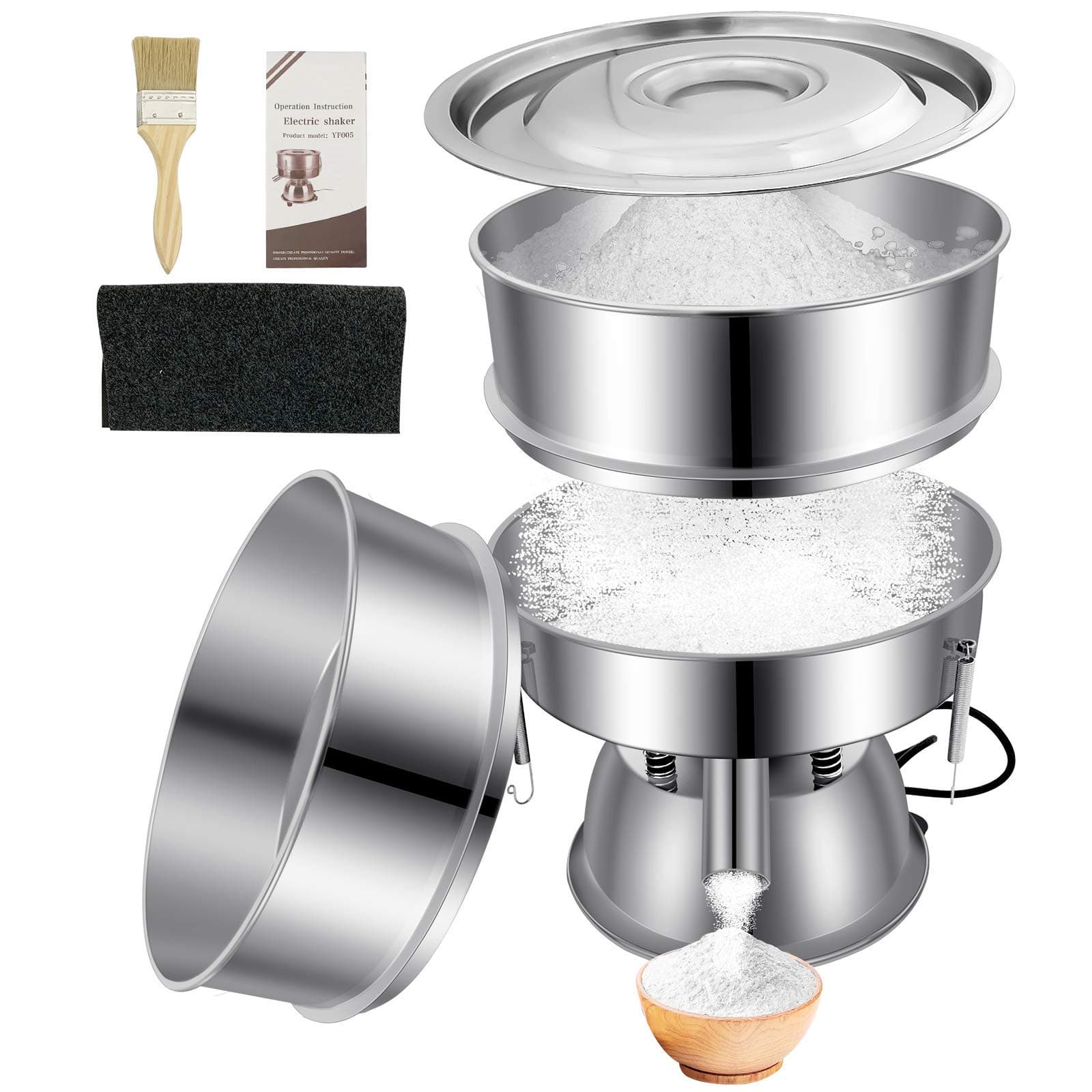 Automatic Powder Sifter Machine 30Mesh 50Mesh Automatic Sieve Shaker Vibrating Machine 110V Stainless Steel Sieve Shaker Machine with 2 Screens, Sieve Shaker Machine for Flour Powders