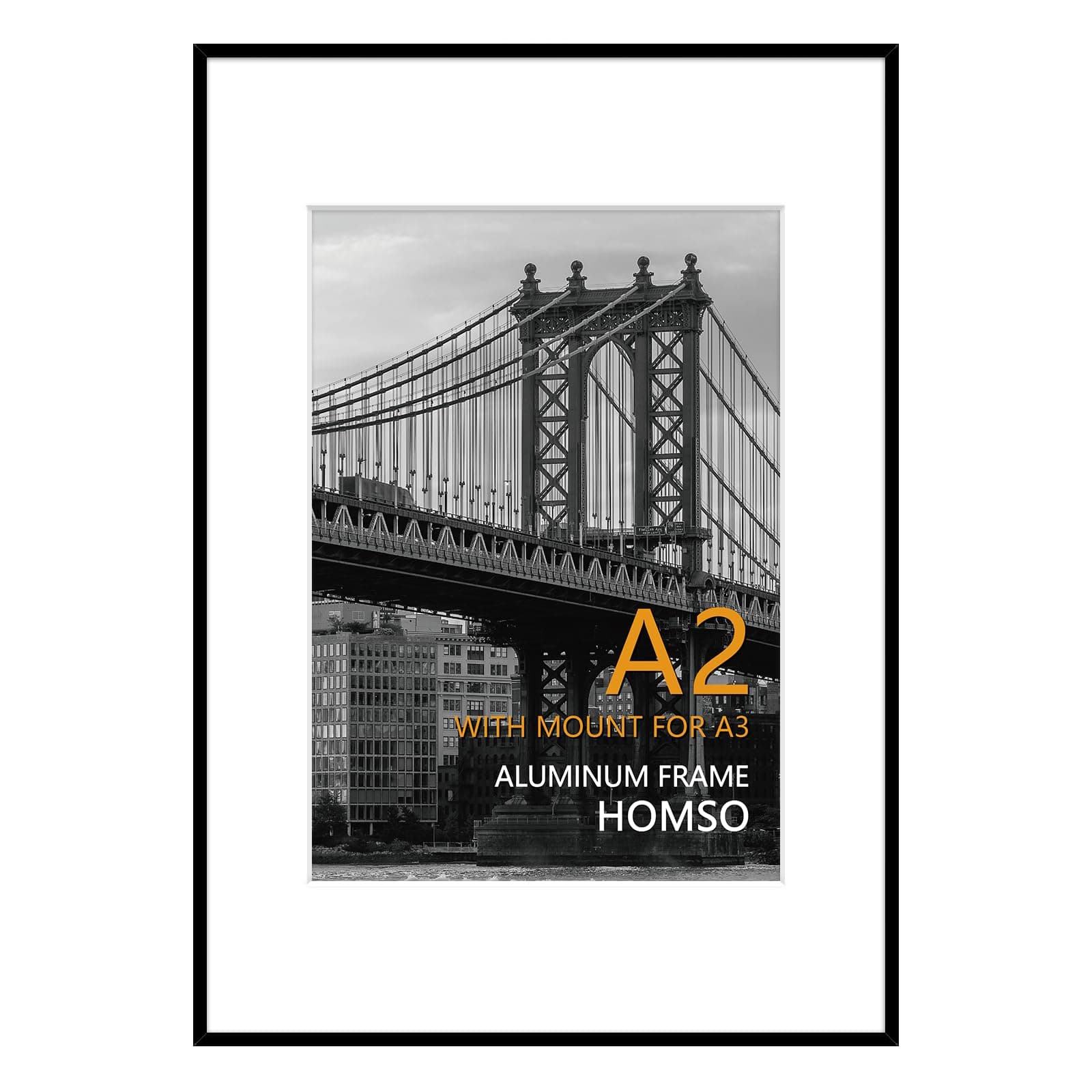 Homso A2 Frame in Black, Metal Thin Board Poster Picture Frame with Acrylic Plexiglass for Pictures A2 with Mat or 11.7x16.5 without Mat for Horizontal and Vertical