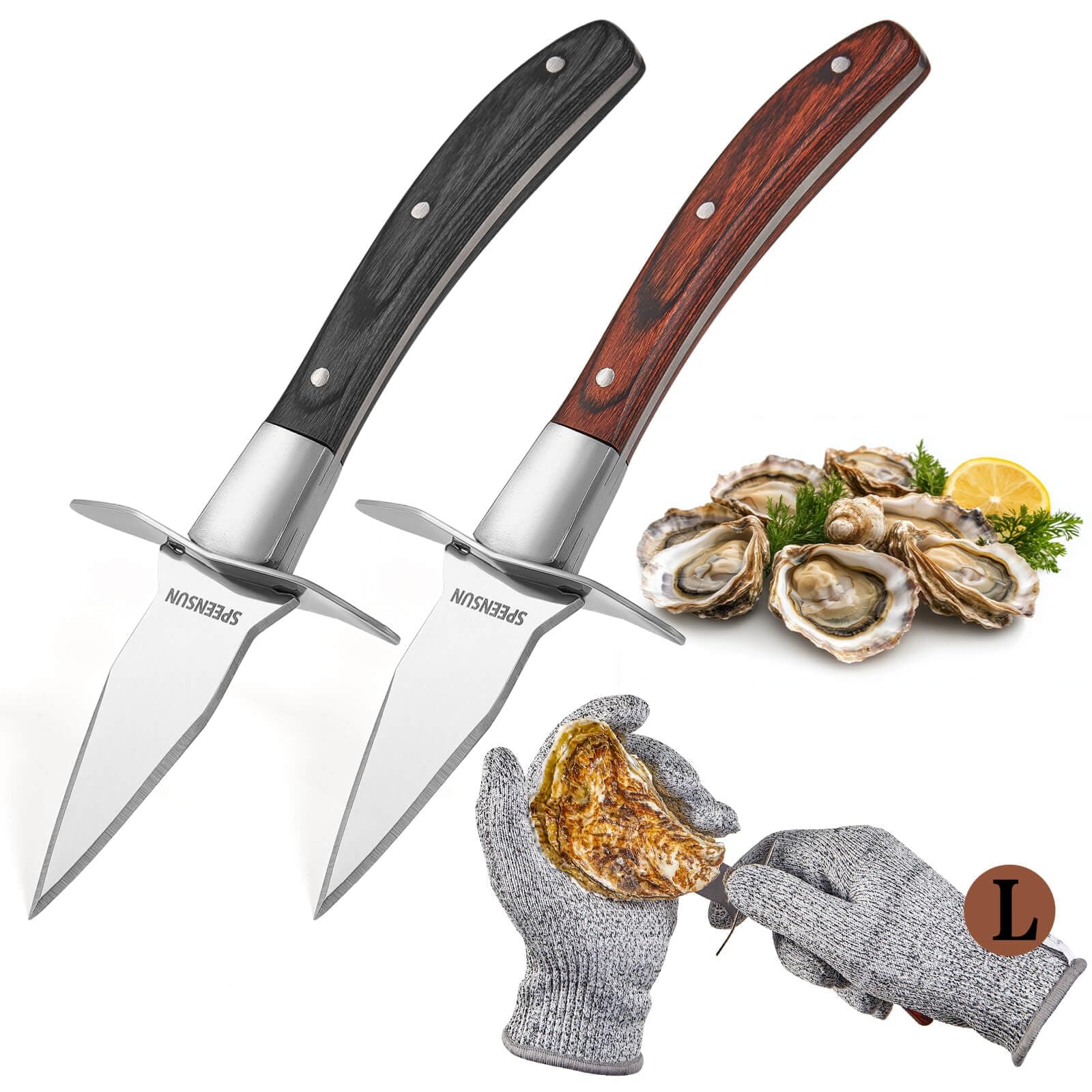 Oyster Shucking Knife,Oyster Shucker,2 Set Sturdy Sharpness Oyster Knife With Comfort Wood-handle,Oyster Shucking Kit With 1 Pairs Of Level 5 Protection Cut-resistant Gloves(L) For Oyster Clam