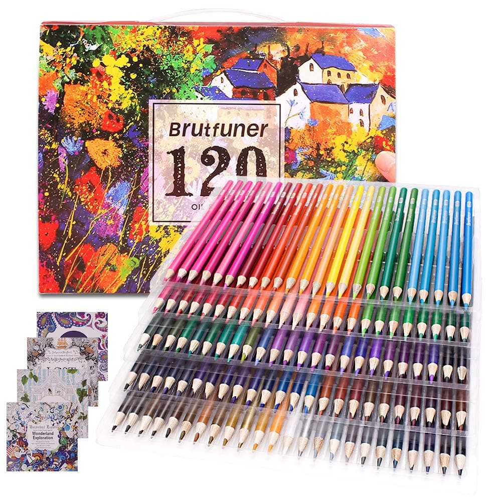 Adult Coloring Book 120 Colour Pencil Set for Artists, Kids, Sketchers, Students Drawing with 4 Colouring Books Gift