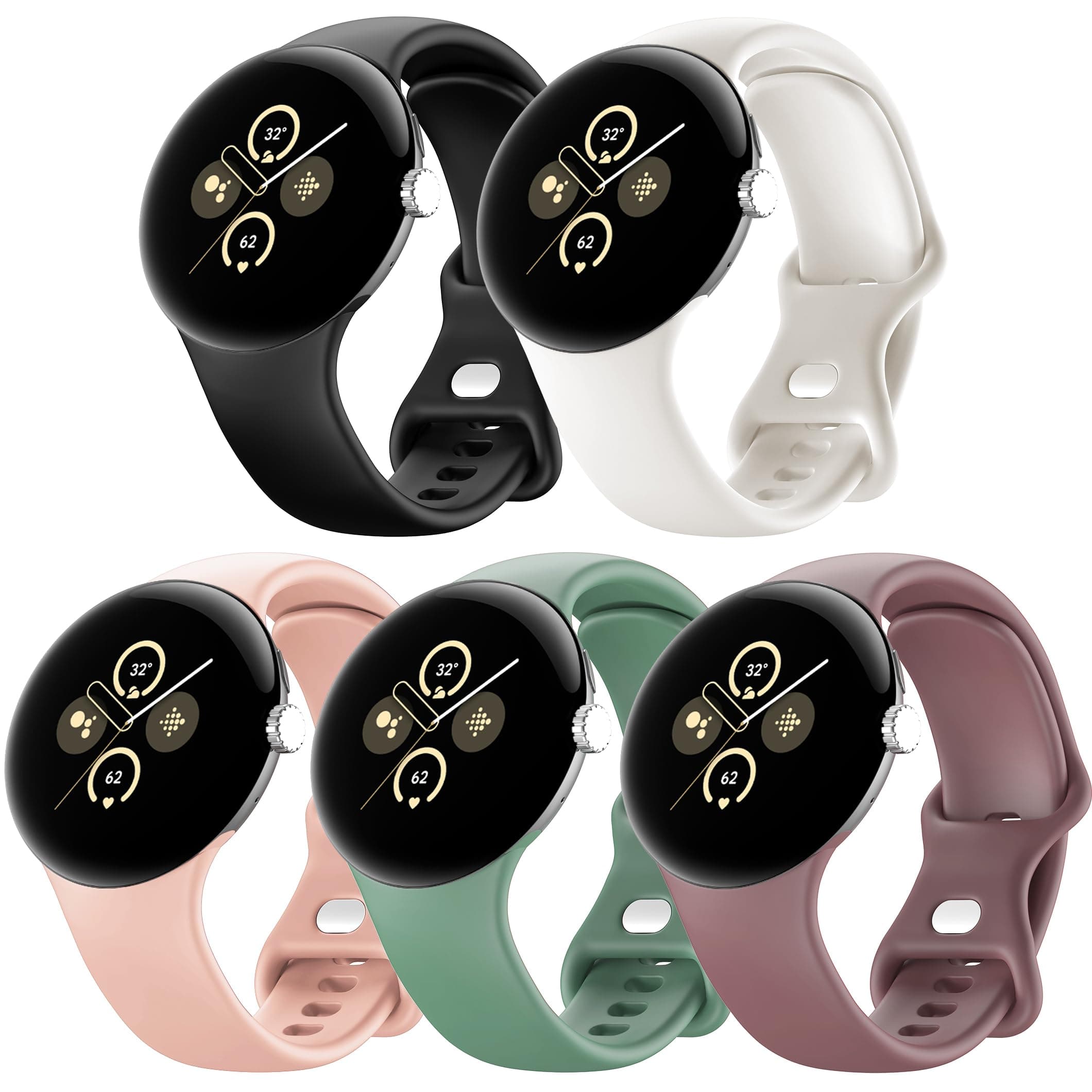 5 Pack Watch Bands Compatible with Google Pixel 2/Pixel 3/Pixel 4 41mm for Women Men,Soft Silicone Durable Sport Replacement Strap for Pixel Watch 41mm Smartwatch Accessories