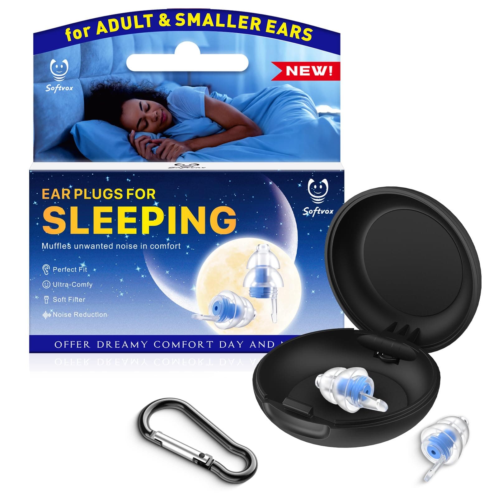 Ear Plugs for Sleeping Noise Cancelling, Ultra-Comfy Reusable Noise-Reducing Earplugs for Sleep, Deep Focus, Travel, Snoring, Noise Sensitivity, Hearing Protection for Small Ear Canals, 31dB, BU