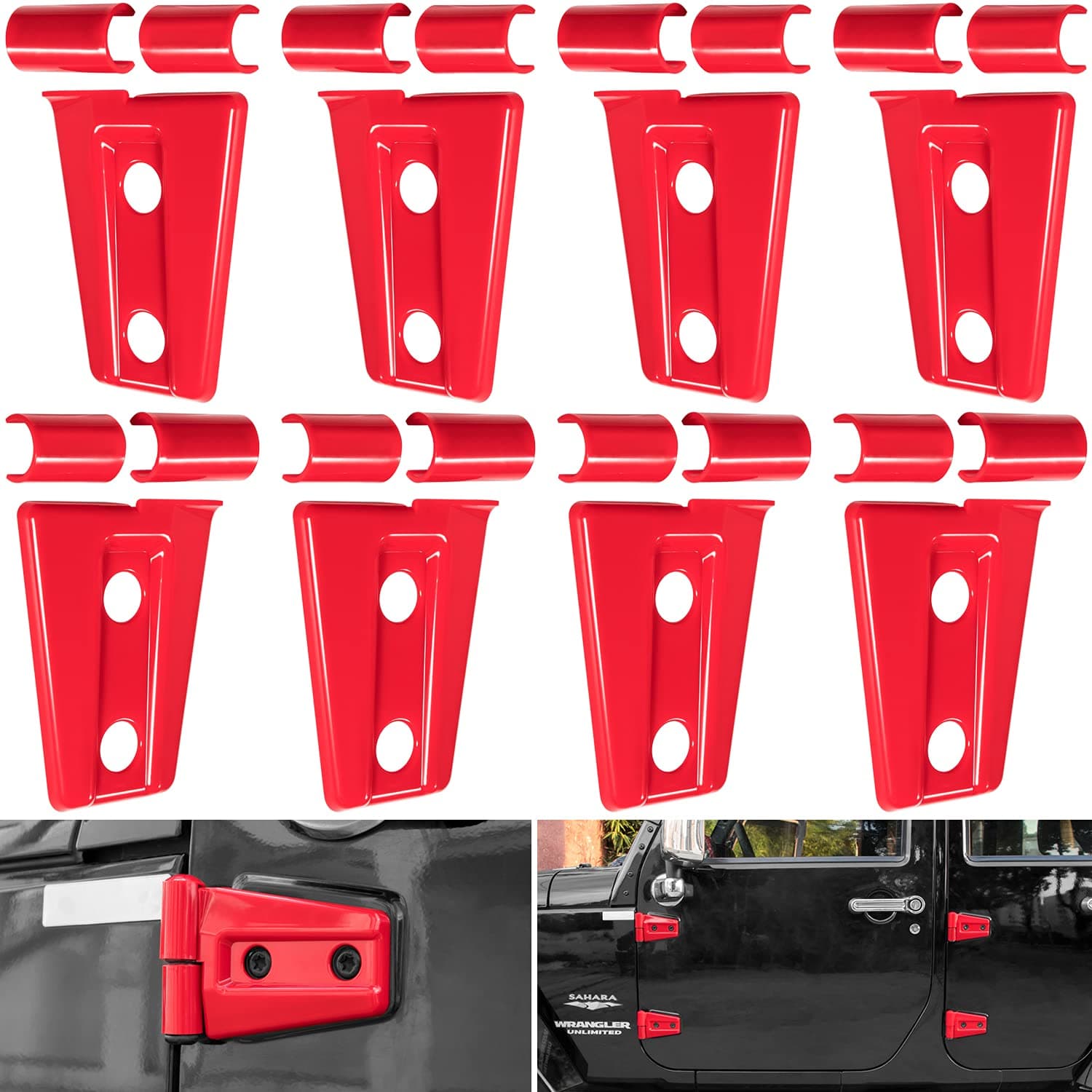 Door Hinge Cover Trim Exterior Accessories for Jeep Wrangler JK JKU Sport Rubicon Sahara X Unlimited 2-Door & 4-Door 2007-2018 (Red 8PCS)