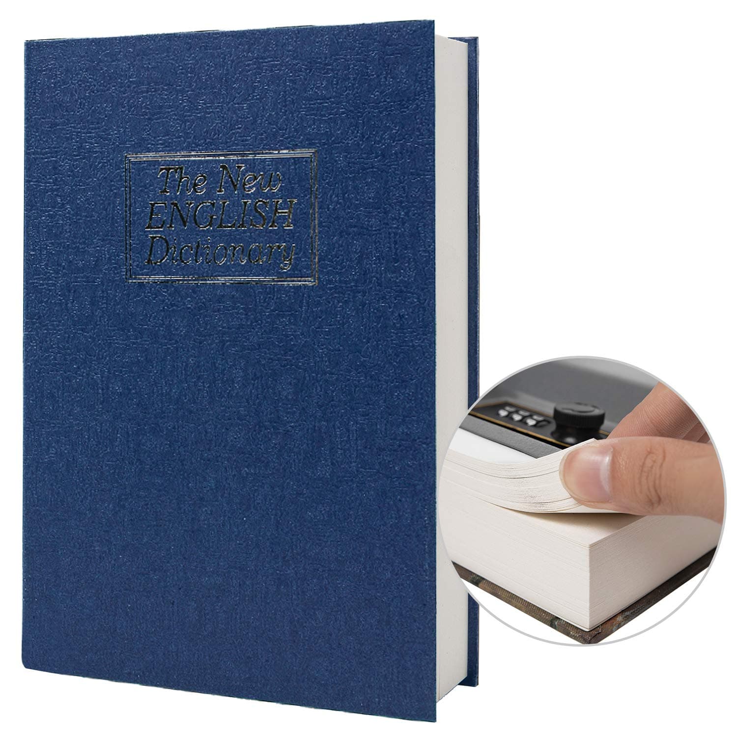 PACOLO Real Paper Transfer Book Safe for Jewelry, Money and Cash, Hollow with Hidden Compartment,Key and Combination Lock (Blue-Combination)
