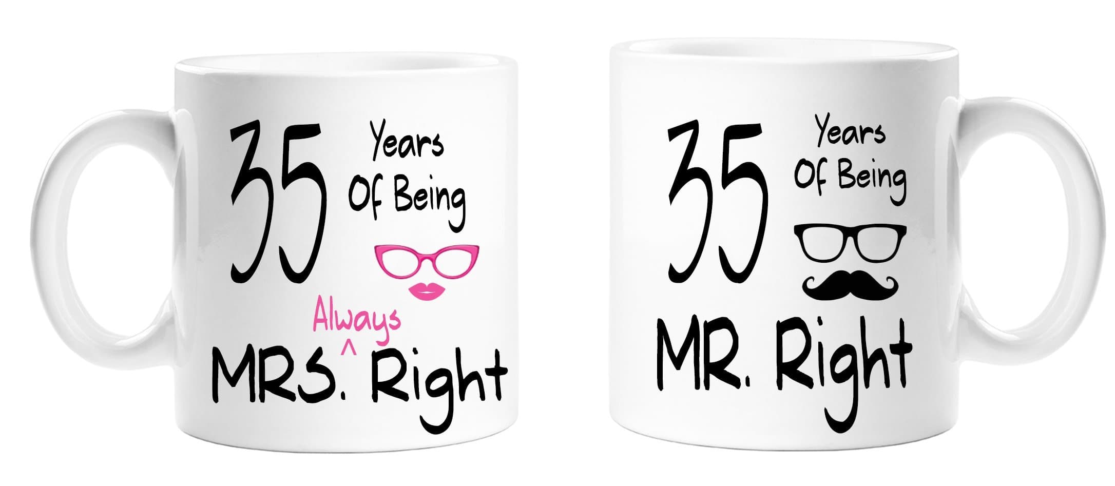 Top Sale Mr and Mrs Always Right Lips, Sunglasses and Moustache and Glasses Design - Pink, Red 11 OZ Tea/White Coffee Cup Mug (35 Years, Pink)