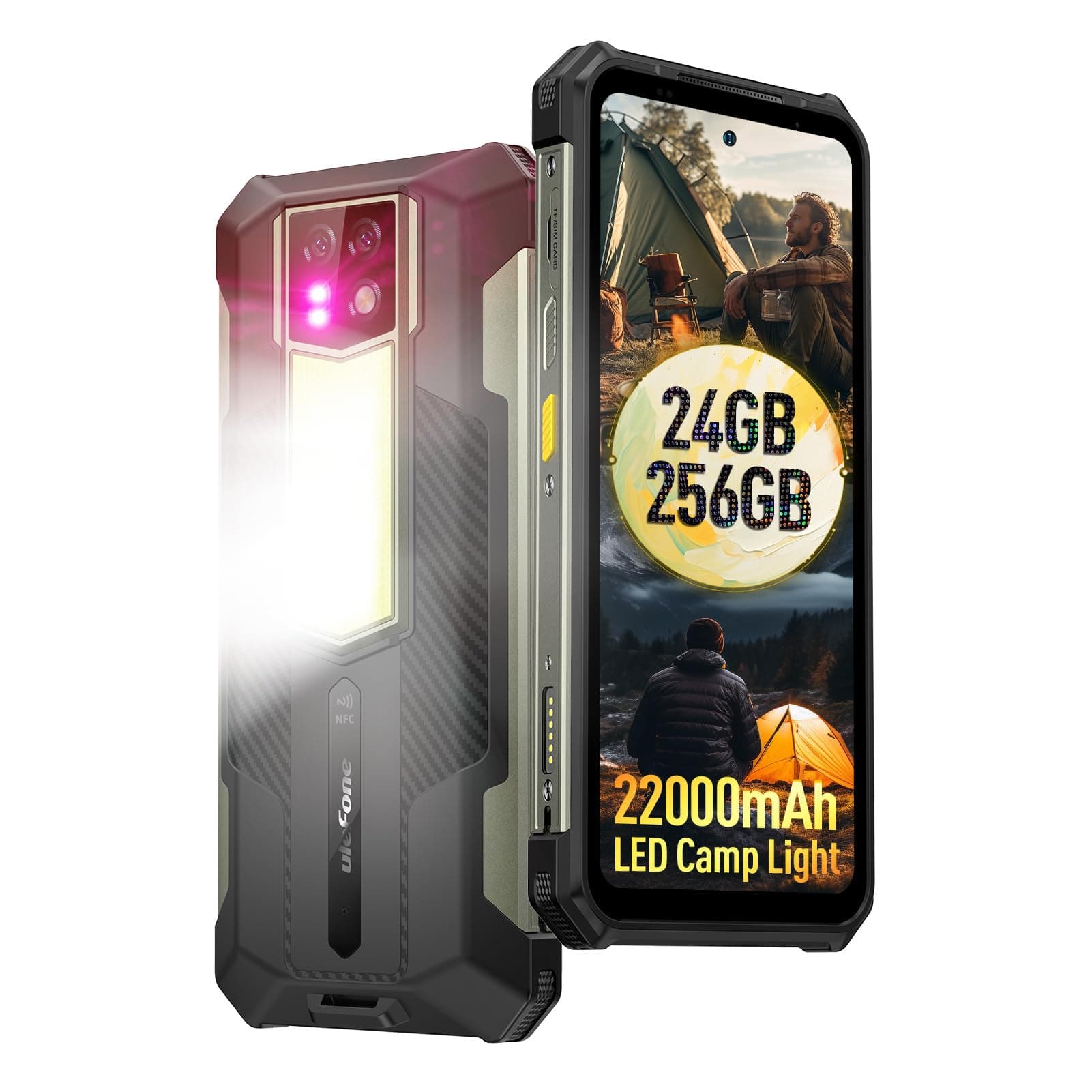 Ulefone Armor 24 Rugged Phones, 22000mAh(66W), MTK Helio G96 24GB+256GB Android 15, IP68/69K, 64MP+64MP Night Vision Camera, 6.78" FHD+ Corning Gorilla Screen, 1000LM LED Light, Dual 4G, IR Blaster