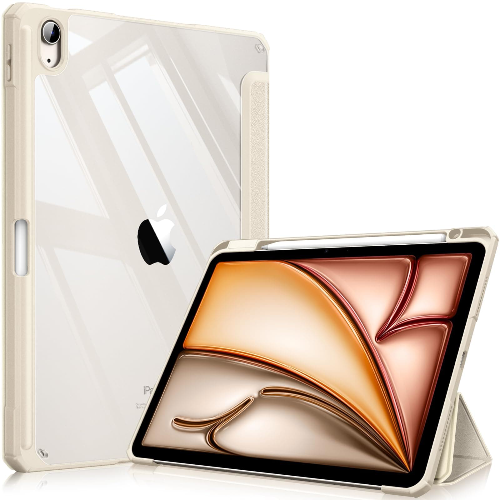 FINTIE Hybrid Case for iPad Air 11 Inch M4 (2026)/M3 (2025)/M2 (2024), iPad Air 5th/4th Generation (2022/2020) 10.9 Inch - Shockproof Slim Clear Acrylic Cover with Pencil Holder, Starlight