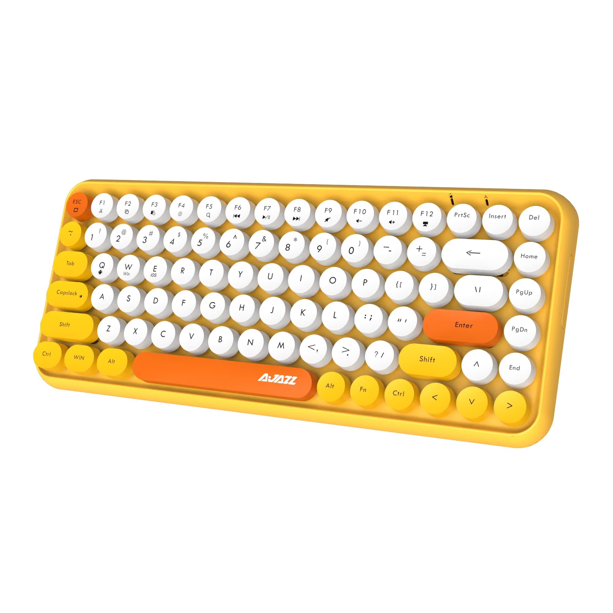 Wireless Gaming Keyboard, Mini 84-key Compact Keyboard, 2.4GHz Wireless Bluetooth Connection, Cute Retro Round Keycap Frosted Panel, Ergonomic Design, Compatible with PC, Computer, Laptop (Yellow)