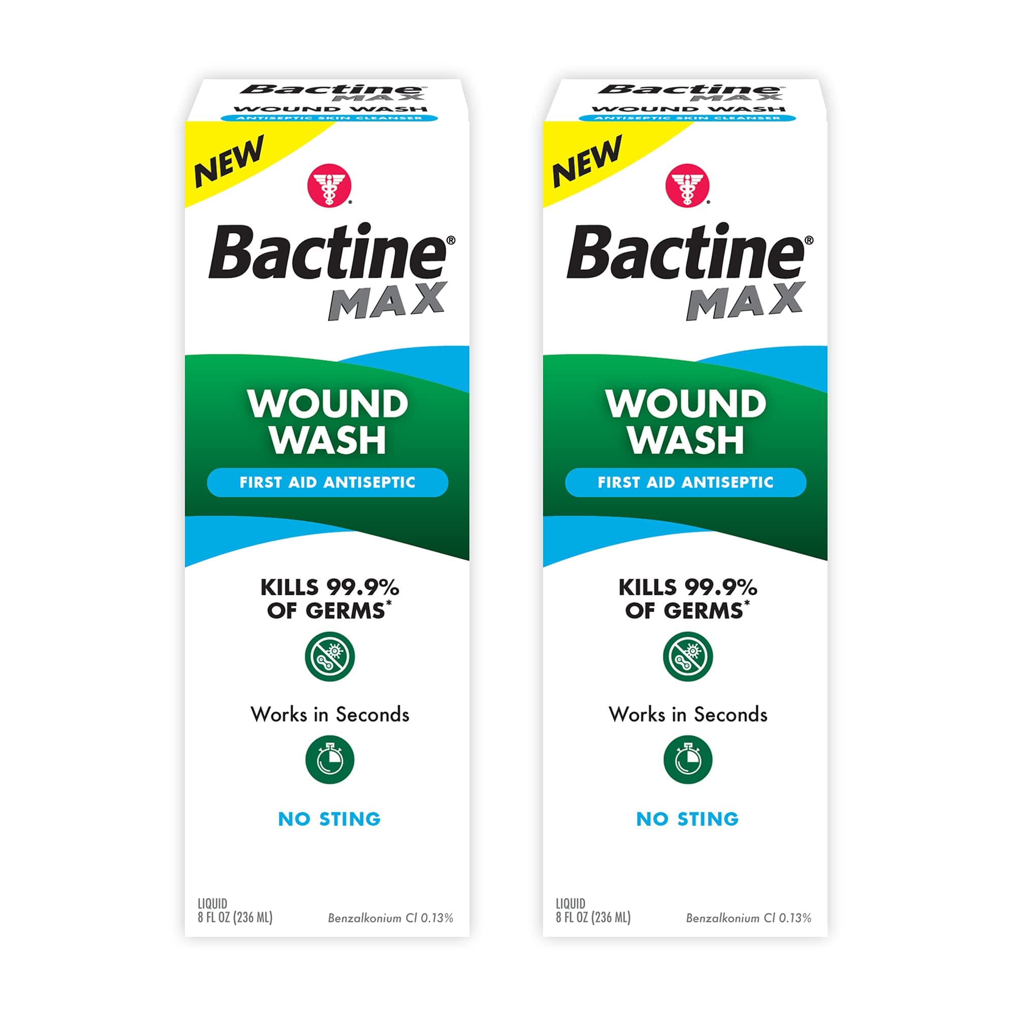 Antiseptic First Aid Wound Wash, Kills 99.9% of Germs* from Minor Cuts, Scrapes and Burns with No-Sting, 8 fl oz, 2 Pack