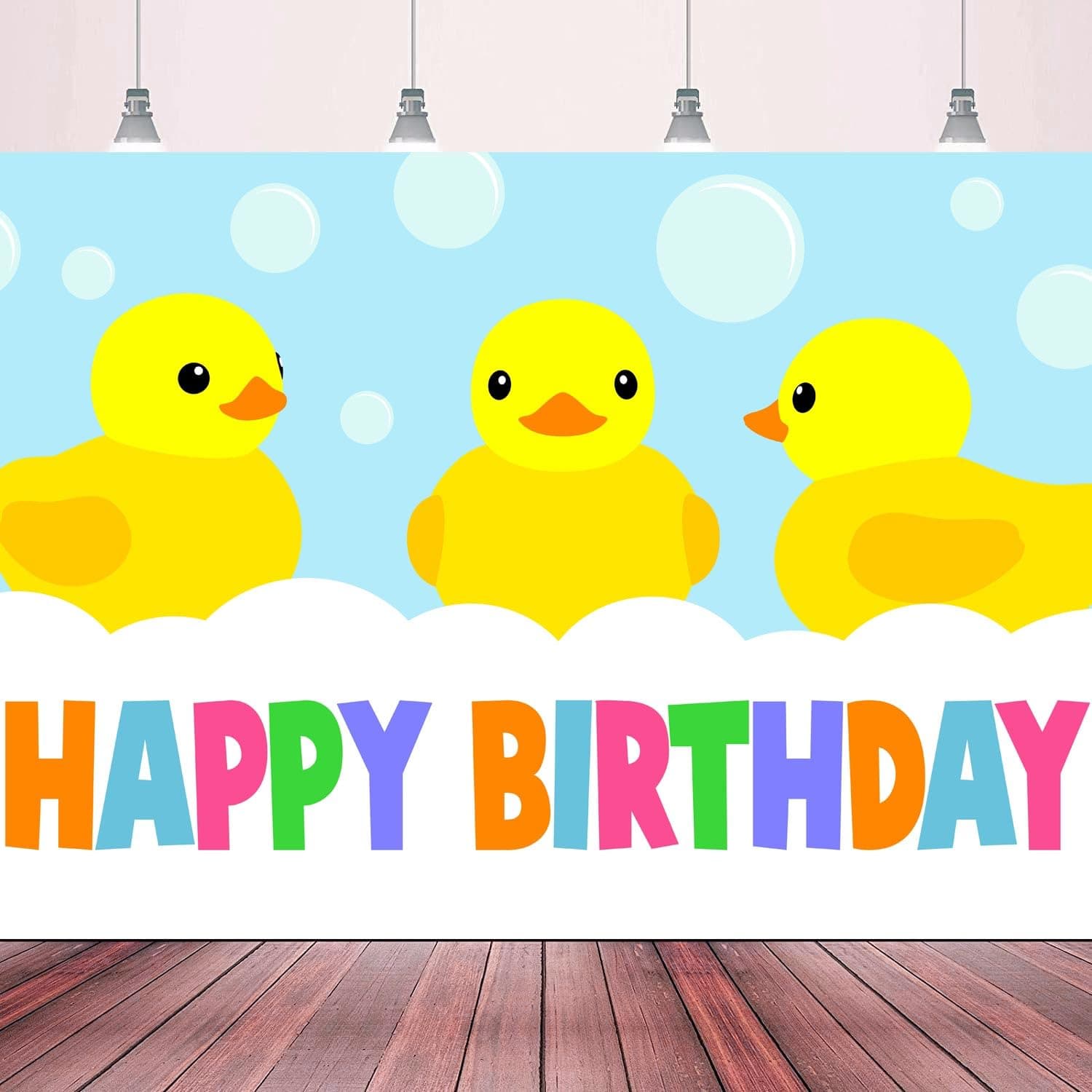 Cute Cartoon Little Yellow Duck Happy Birthday Banner Gender Reveal Ducky Duck Kids Party Baby Shower Banner Photo Photography Prop Booth Background 70.87x47.24in-BECKTEN