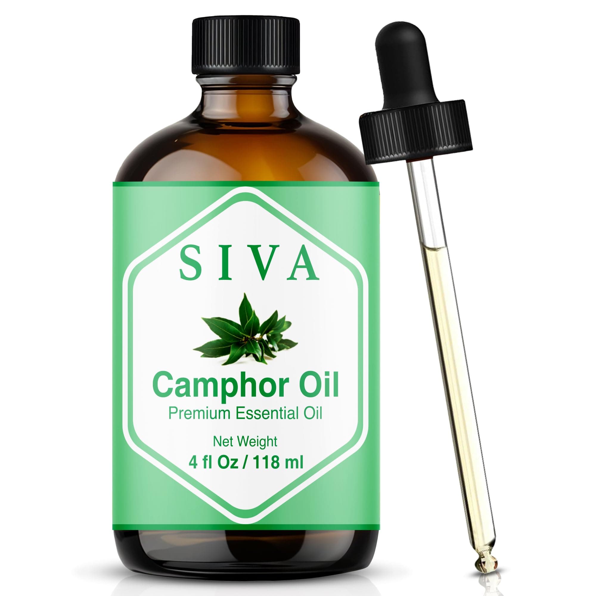 Siva Camphor Essential Oil - 4 Fl Oz – 100% Natural Camphor Oil - for Diffuser, Face, Skin Care, Aromatherapy, Hair Care, Scalp and Body Massage - with Dropper