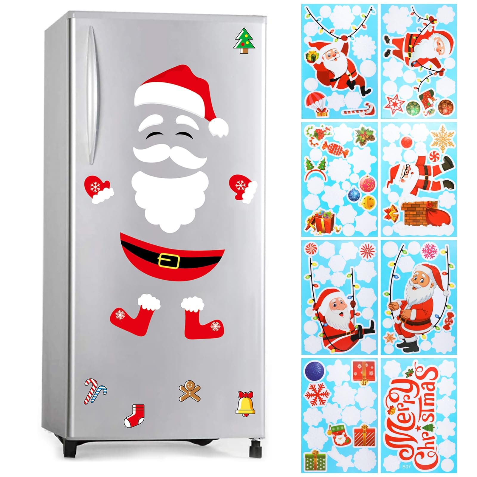 Sponsored Ad - CERLMLAND Santa Claus Fridge Magnet Refrigerator-Stickers, Christmas Decorations-Window Scratch-Free Set of 18 Parts and 8 Stickers