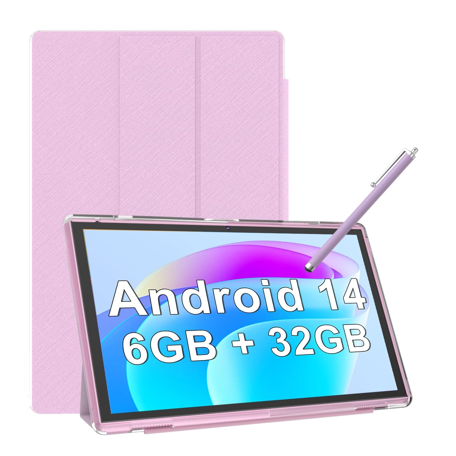 10 Inch Android Tablet with Android Stylus Case 14 Tablets 6GB RAM 32GB ROM Supports 1TB Expansion 6000mAh 10.1" IPS HD Battery 2MP Touch Screen + 8MP Dual WIFI Camera