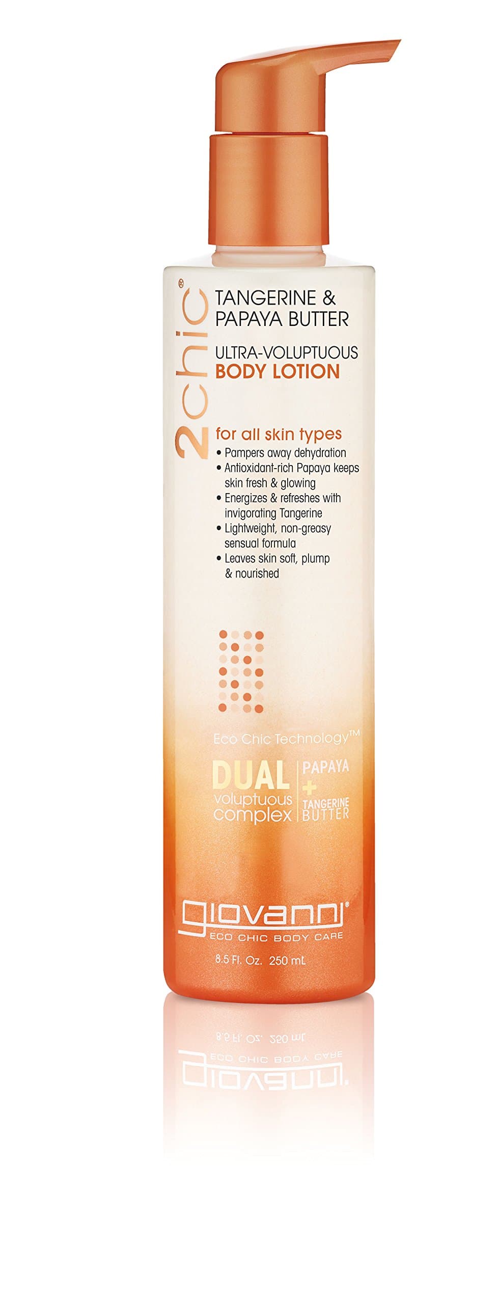 GIOVANNI 2chic Ultra Voluptuous Body Lotion, Energizing & Refreshing Moisturizer, Enriched with Shea & Papaya Butter, Pro-Vitamin B5, Aloe Vera 18454, Tangerine, 8.5 Fl Oz