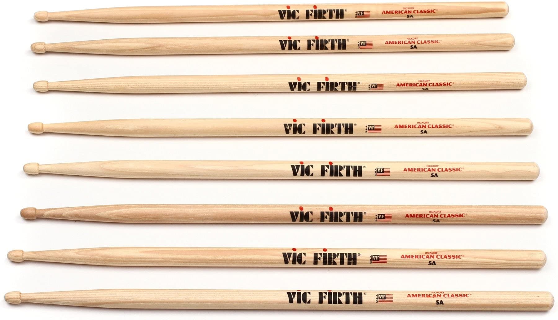 American Classic Series Drumsticks - 5A - American Hickory - Wood Tip - 4 x Pair Value Pack