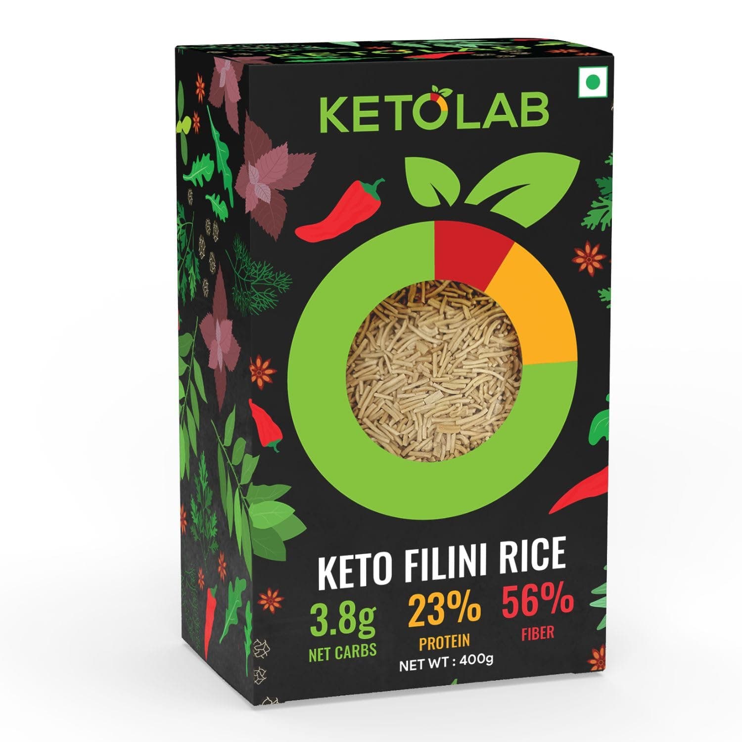 Keto Orzo Rice, 400 Gms, 1 Pack, 3.5g Net Carb & 16g High Protein/Serving, Identical to Regular Rice, Ultra Low Carb, Pre-Biotic High Fibre, Low Glycemic Index(GI), For Keto Diet & Weight Loss