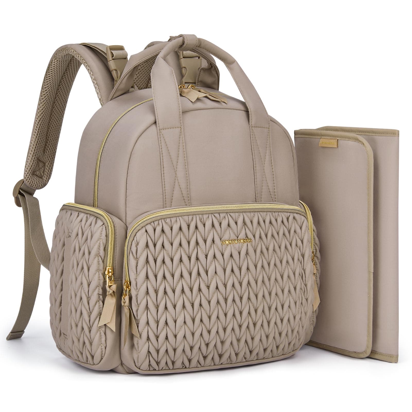 mommore Diaper Bag Backpack Small Diaper Backpack Travel Baby Bag Quilted Diaper Bag with Insulated Pockets, Stroller Straps