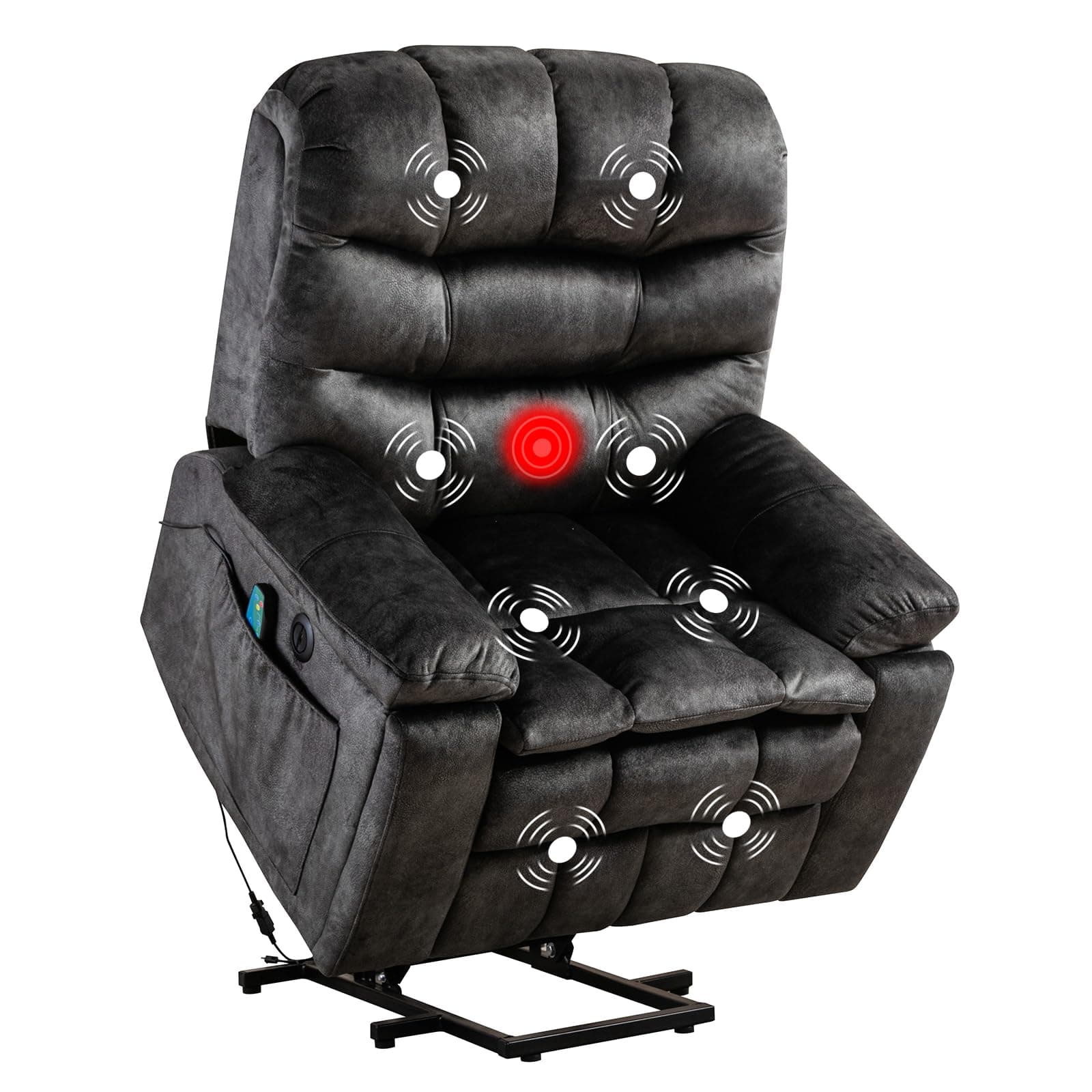 Phoenix Home Power Lift Chair with Massage and Heat for Elderly Recliner, Gre...