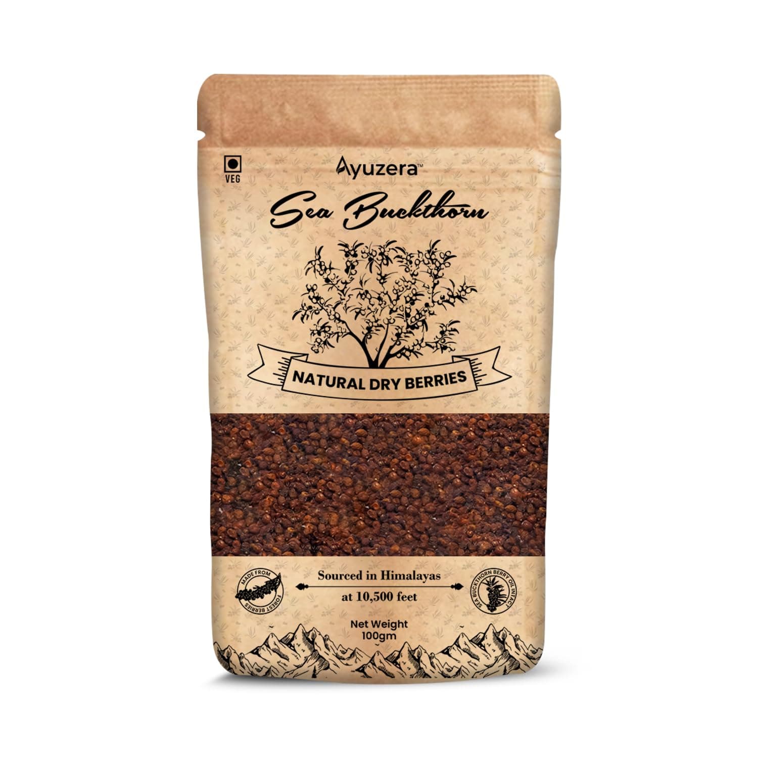 Wellwith by Ayuzera Himalayan Sea Buckthorn Dry Berry 100G, Protein Rich, Nourishes Skin, Rich In Omega, Fatty Acids, Vitamin E, Vitamin C, Quality Source Of Vitamins And Phytonutrients (100G)