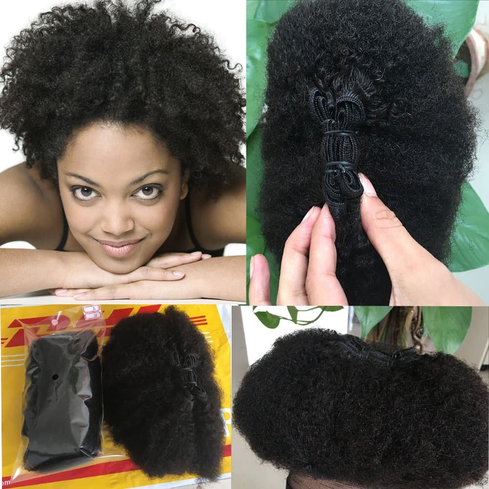 Youth Beauty Natural Looking Unprocessed Virgin Mongolian Afro Kinky Curly Double Drawn Human Hair Extensions for Black Women Beauty and Hair Salon Natural Black 50g/pcs 20"