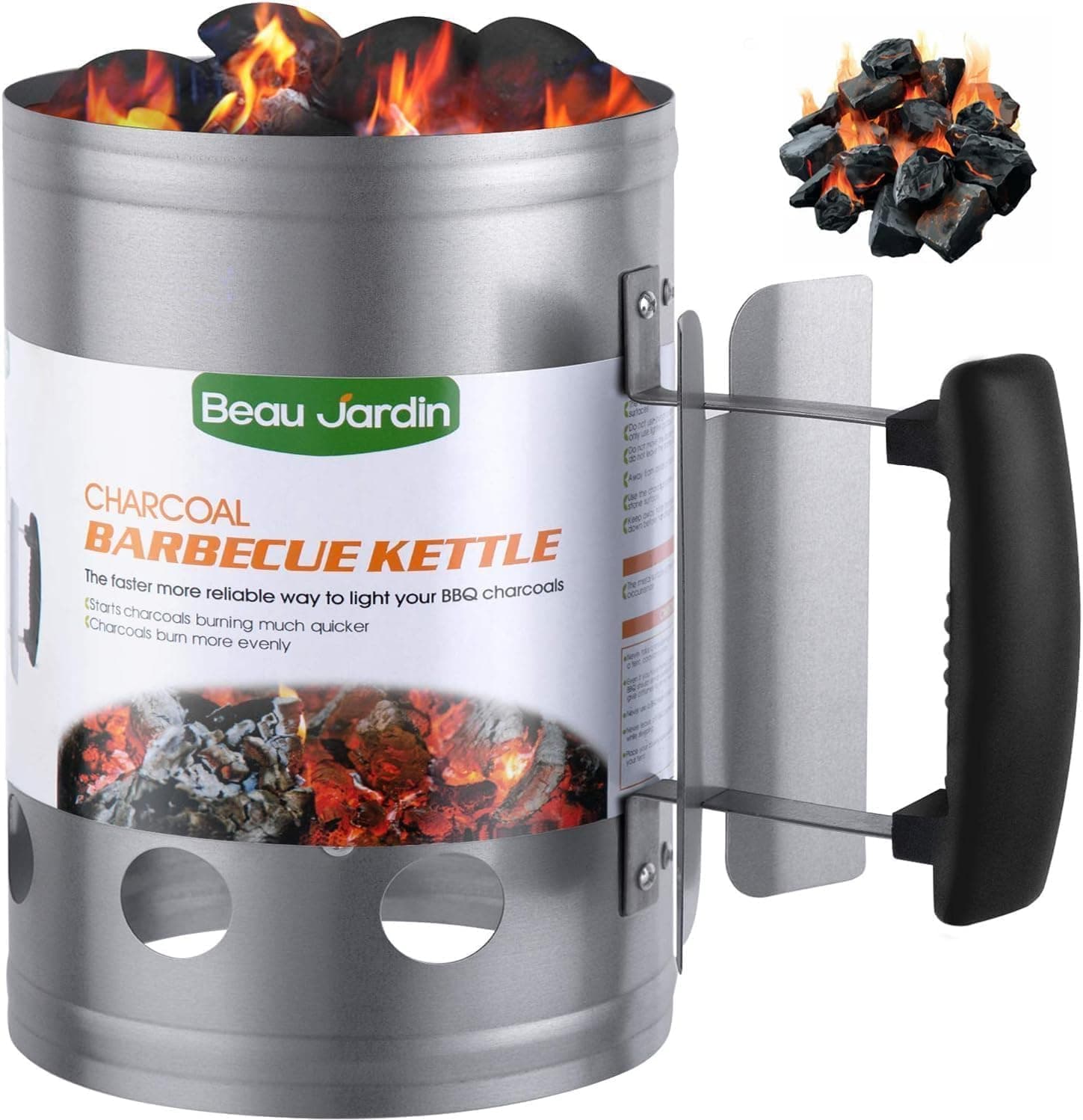 Pro-Grade Chimney Starter - Fast, Even Ignition for Charcoal & Briquettes | Heavy-Duty Galvanised Steel with Secure Grip Handles | Optimal 28cm Size Fits Most BBQs & Smokers