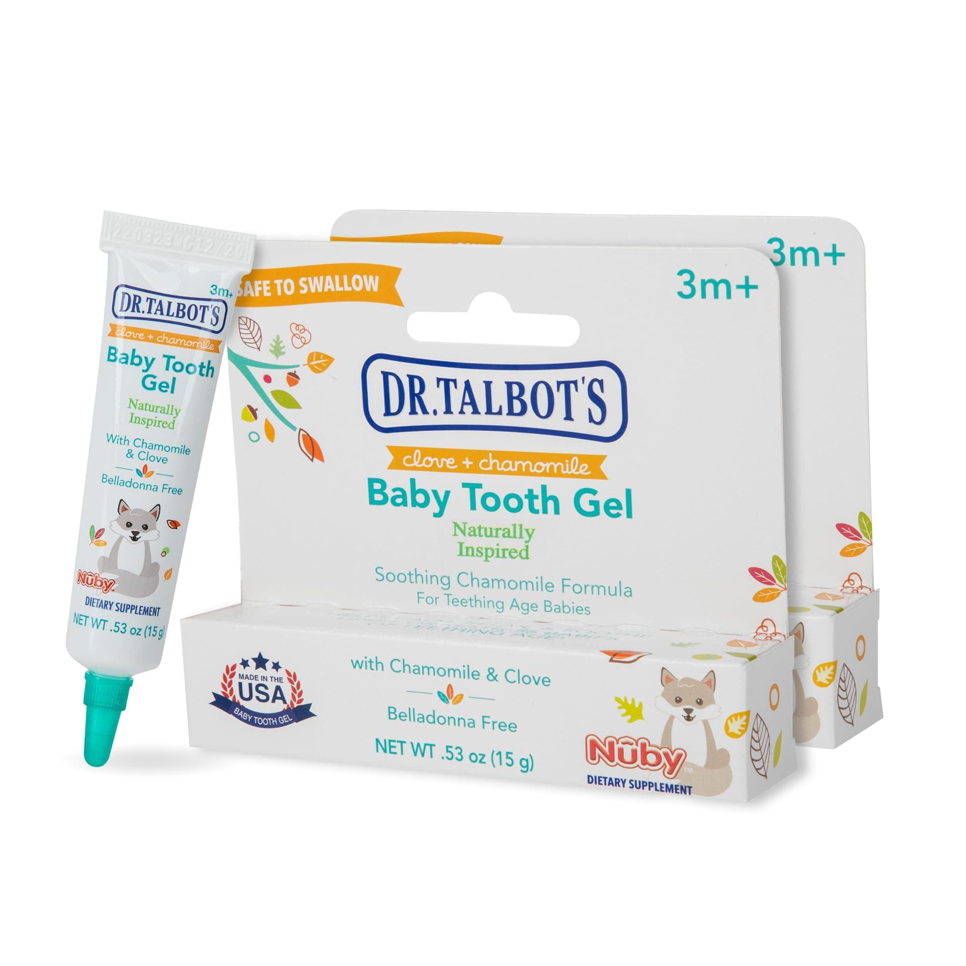 Baby Tooth Gel for Sore Gums, Naturally Inspired, 2 Pack, Each 0.53 oz, Benzocaine Free, Belladonna Free