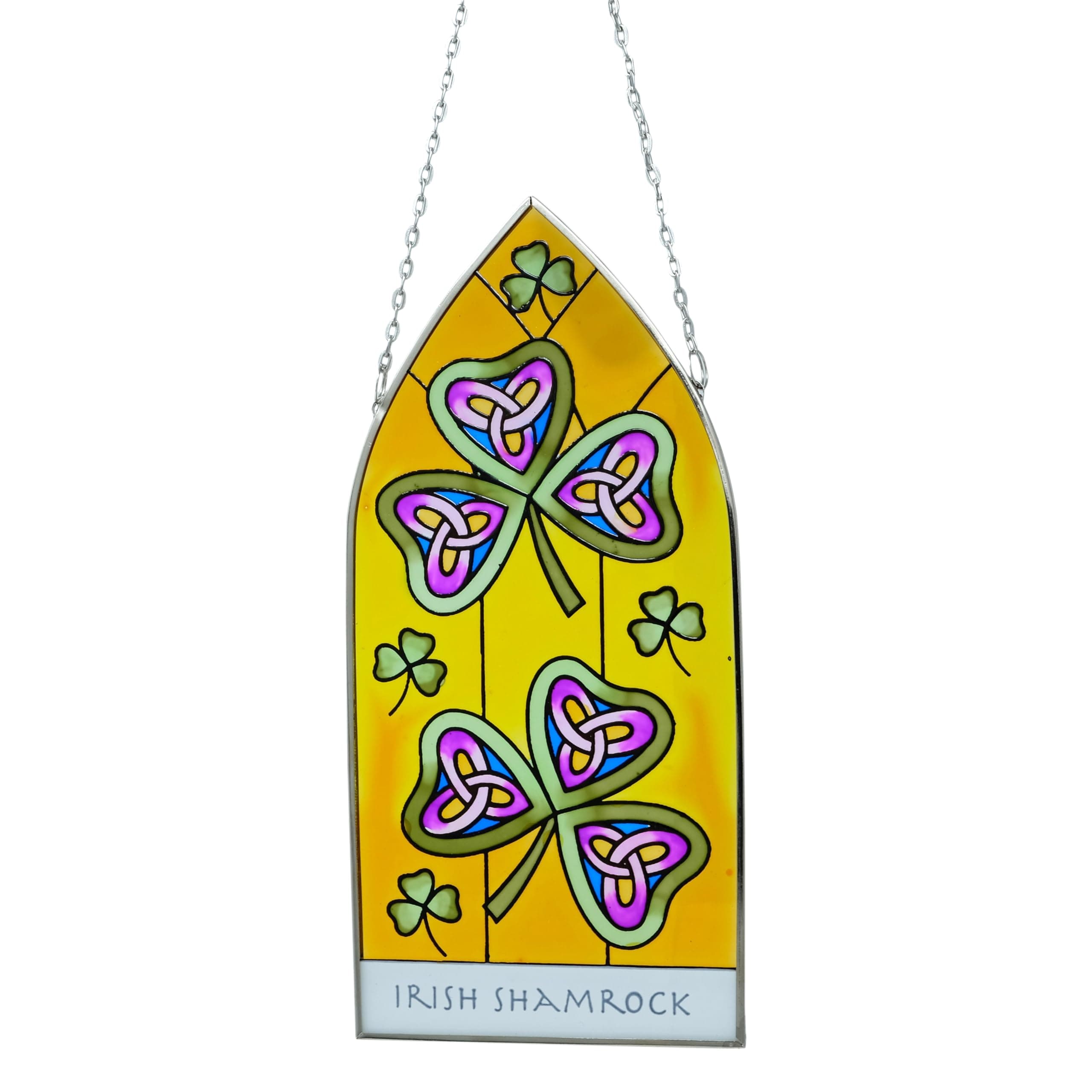 Irish Shamrock Gothic Stained Glass Design Window Hang Suncatcher