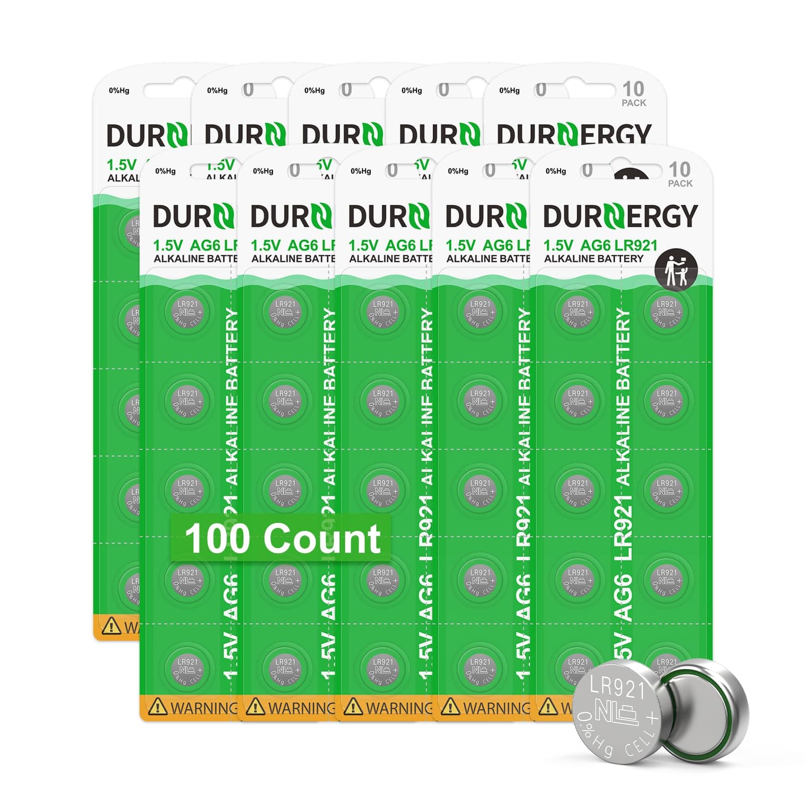 DURNERGY SR920SW Watch Battery 100 Pack, LR920 LR921 370/371 Watch Battery, Pilas AG6 Coin Batteries 371, Alkaline Button Cell Batteries
