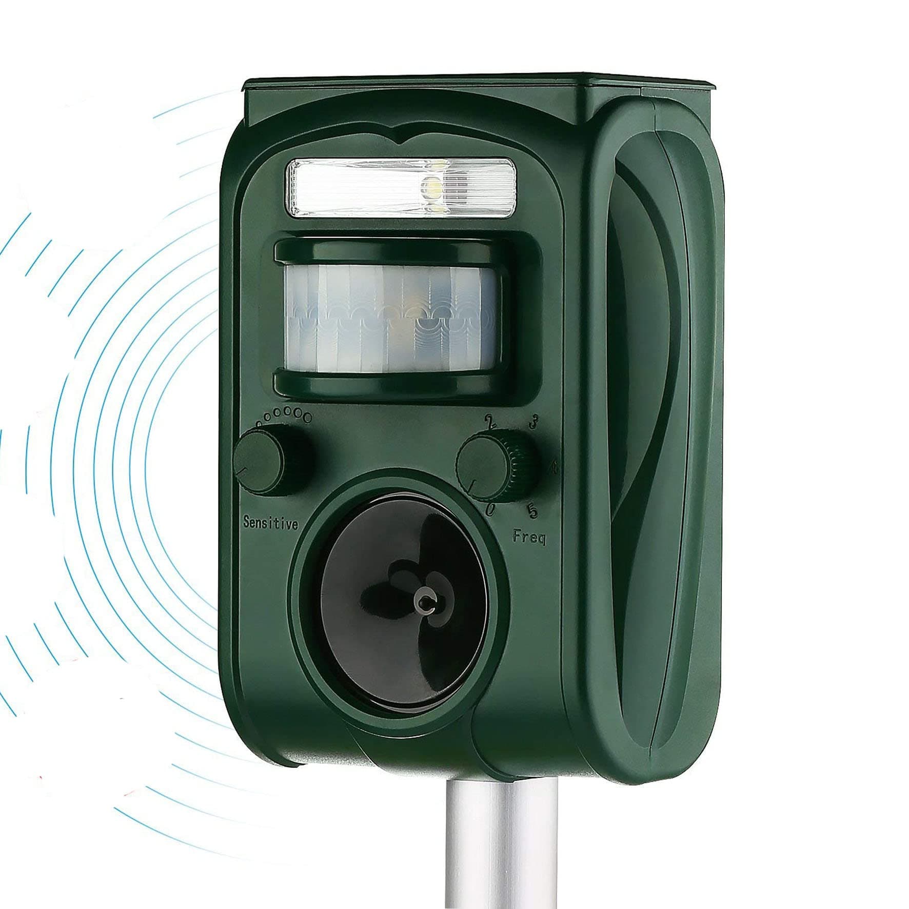 Solar Ultrasonic Animal Repeller.Cat Repellent Outdoor. Motion Activated and Blinking LED Light Siren Mosquito Repellent for Deer, Bird, Cat ,Dog,Raccoon, Skunk, Squirrel, Rabbit, etc Green