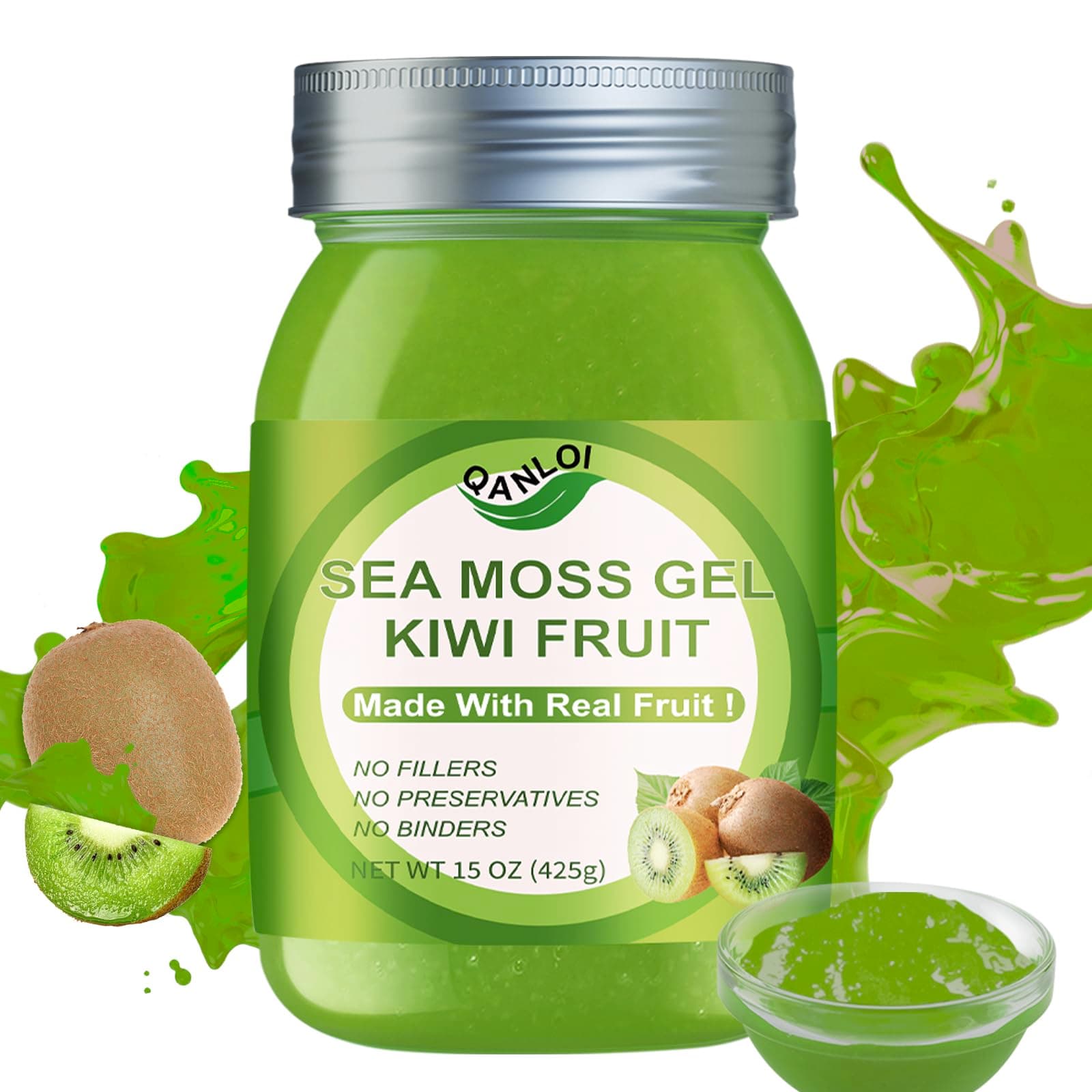 Organic Sea Moss Gel, 15 OZ Irish Seamoss Gel Made with Real Fresh Fruit, Gluten-Free & Vegan Friendly & Non-GMO Superfood with All Natural Essential Vitamins, Minerals (Kiwi Fruit)