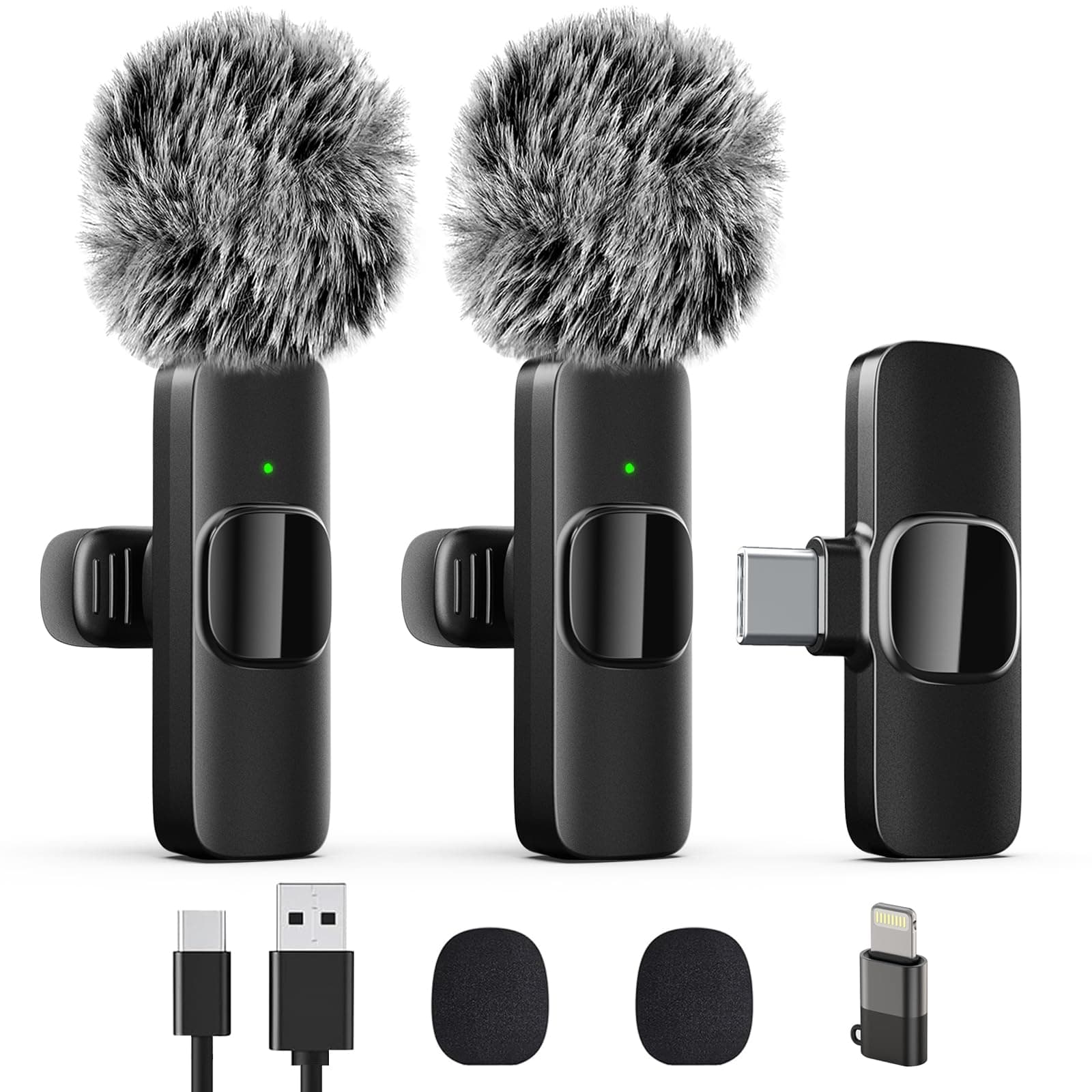 Wireless Microphone for iPhone, iPad, Android, Lavalier Microphone for Video Recording - 2 Pack iPhone Mic Crystal Clear Recording for Podcast Microphone, ASMR, TikTok