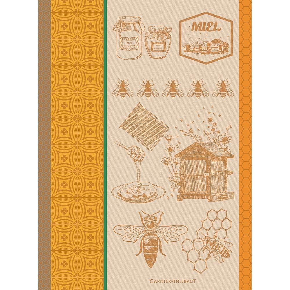 Garnier Thiebaut Miel Et Abeilles Ocre (Honey and Bees) French Kitchen Towel 22"x30", Cotton, Jacquard