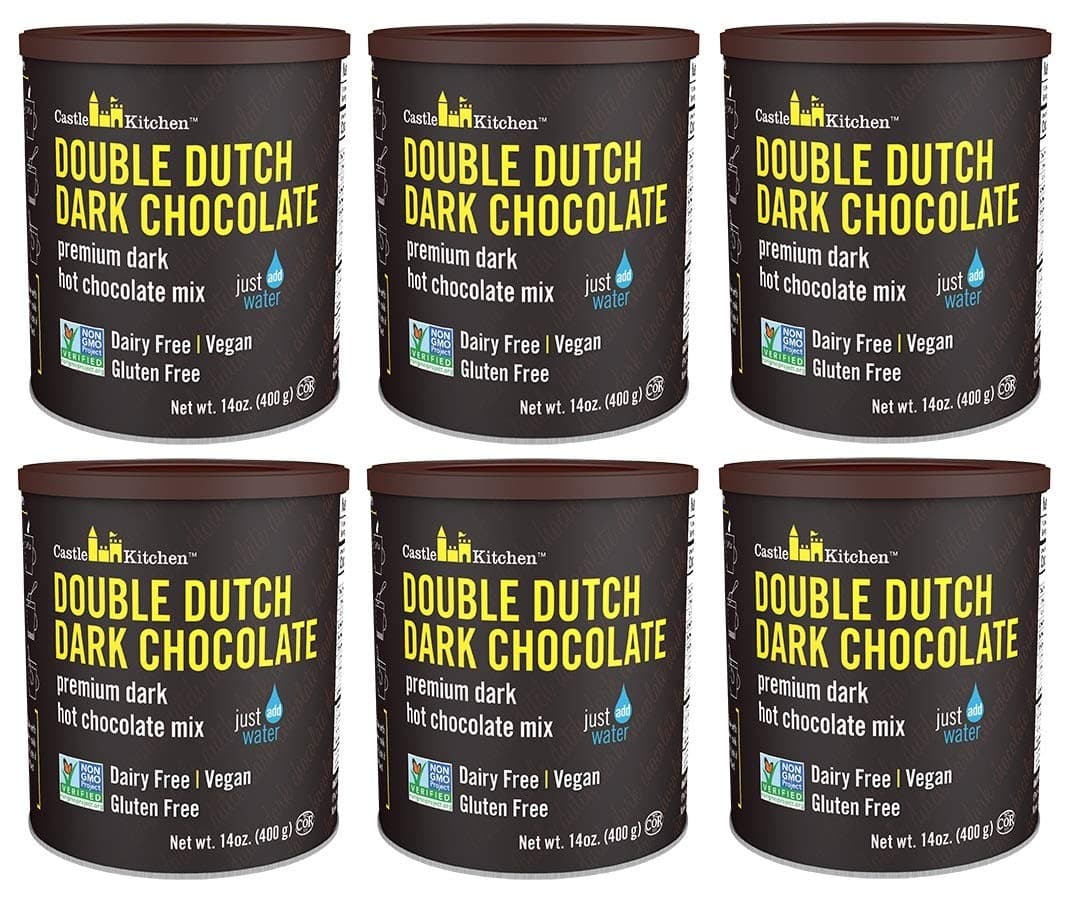 Castle Kitchen Double Dutch Dark Chocolate Premium Hot Cocoa Mix - Dairy-Free, Vegan, Plant Based, Gluten-Free, Non-GMO Project Verified, Kosher - Just Add Water - 14 oz (Pack of 6)