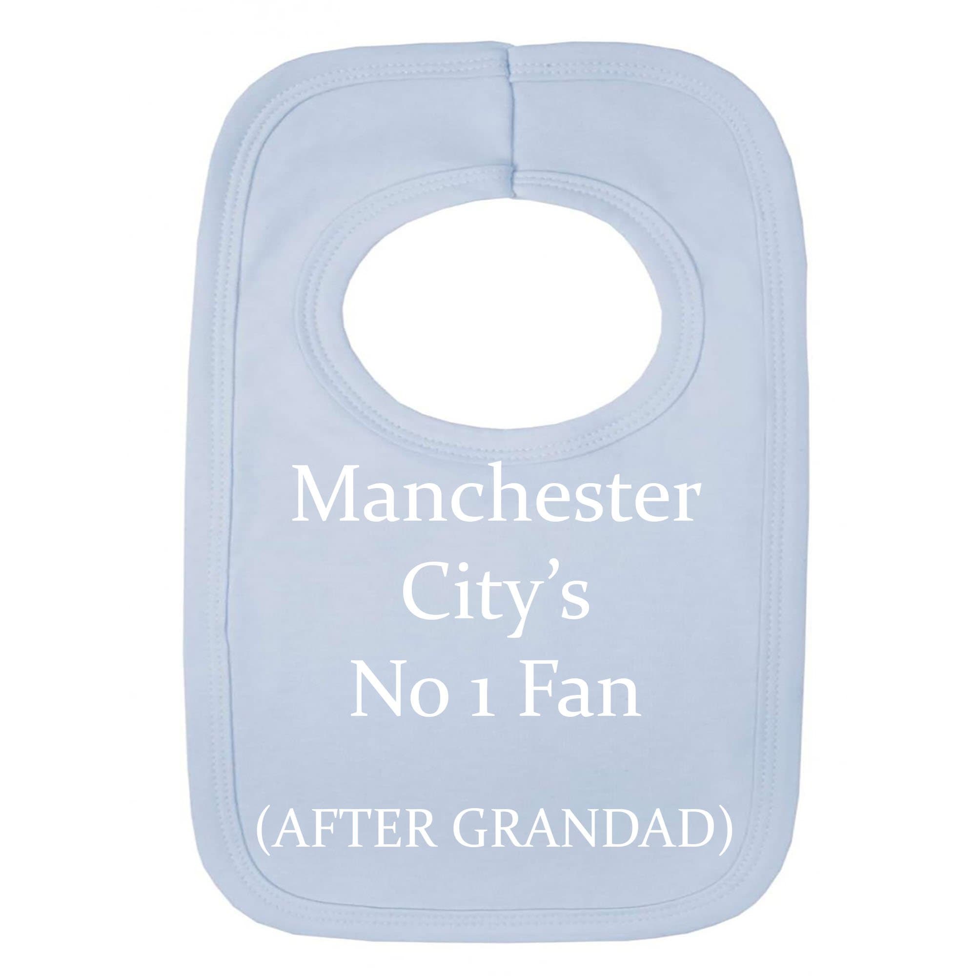 Personalised BIB - Man City Style - NO 1 Fan - After Grandad - (NO Stickers)- Beautifully Embroided