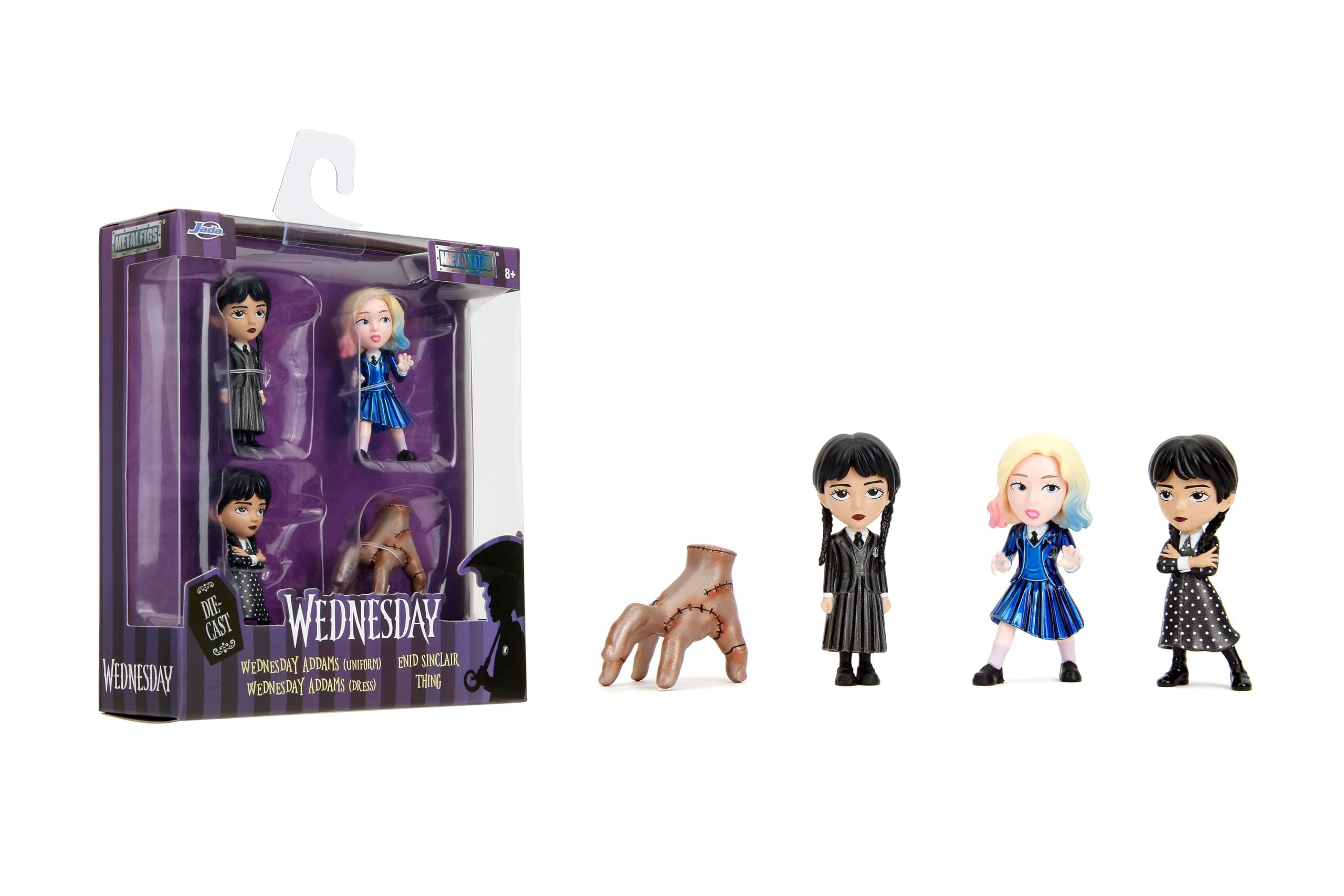 Jada Wednesday 2.5" Metalfigs 4-Pack – Durable Die-Cast Collectible Figurines – Includes Wednesday, Enid, Thing, Morticia – Ages 8+ – Vibrant Color Details, for Collectors & Fans