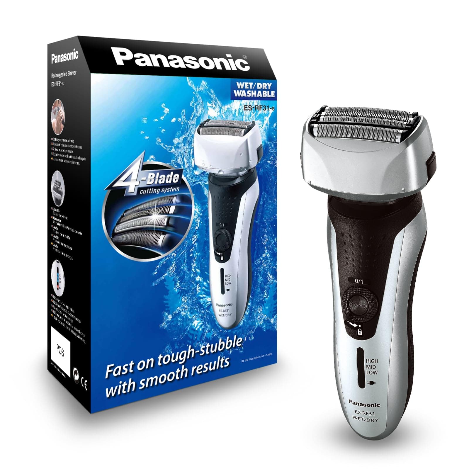 Panasonic ES-RF31 Premium Wet and Dry 4-Blade Electric Shaver for Men with Flexible Pivoting Head, Silver, UK 2 Pin Plug