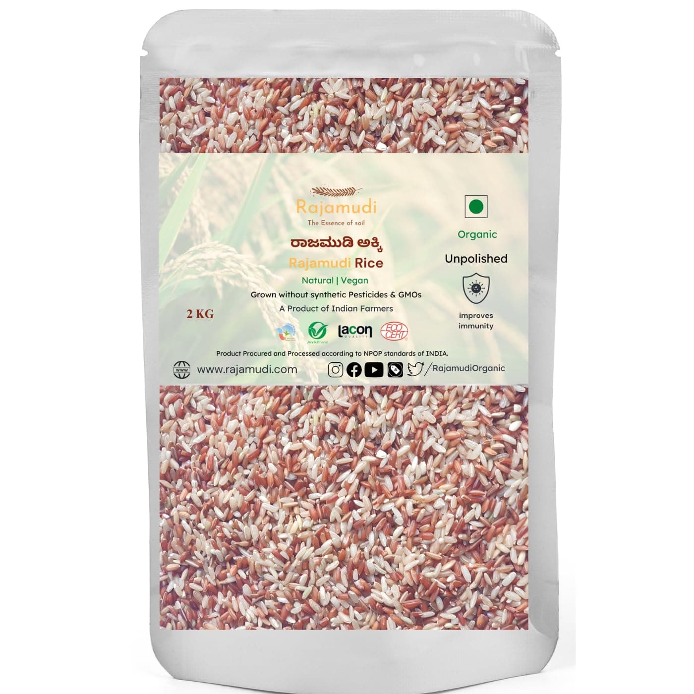 Rajamudi Organics USDA Certified Authentic Rajamudi Rice (Unpolished) Organic Rajamudi Rice-2 Kg