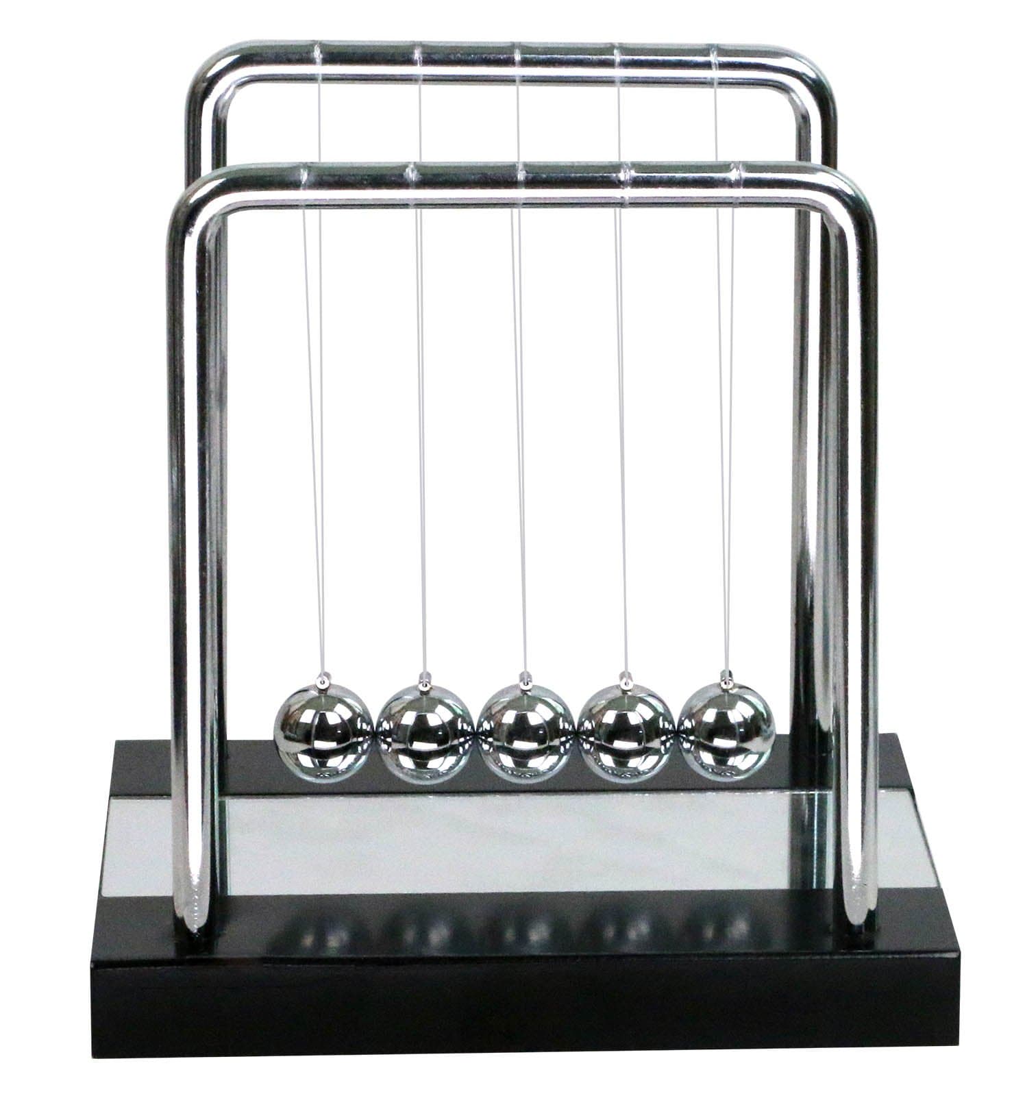 Hommy Newtons Cradle With A Half Mirror Stainless Steel Bar Stands Wood Base Metal Balance Balls (A Hαlf Mirror Base)