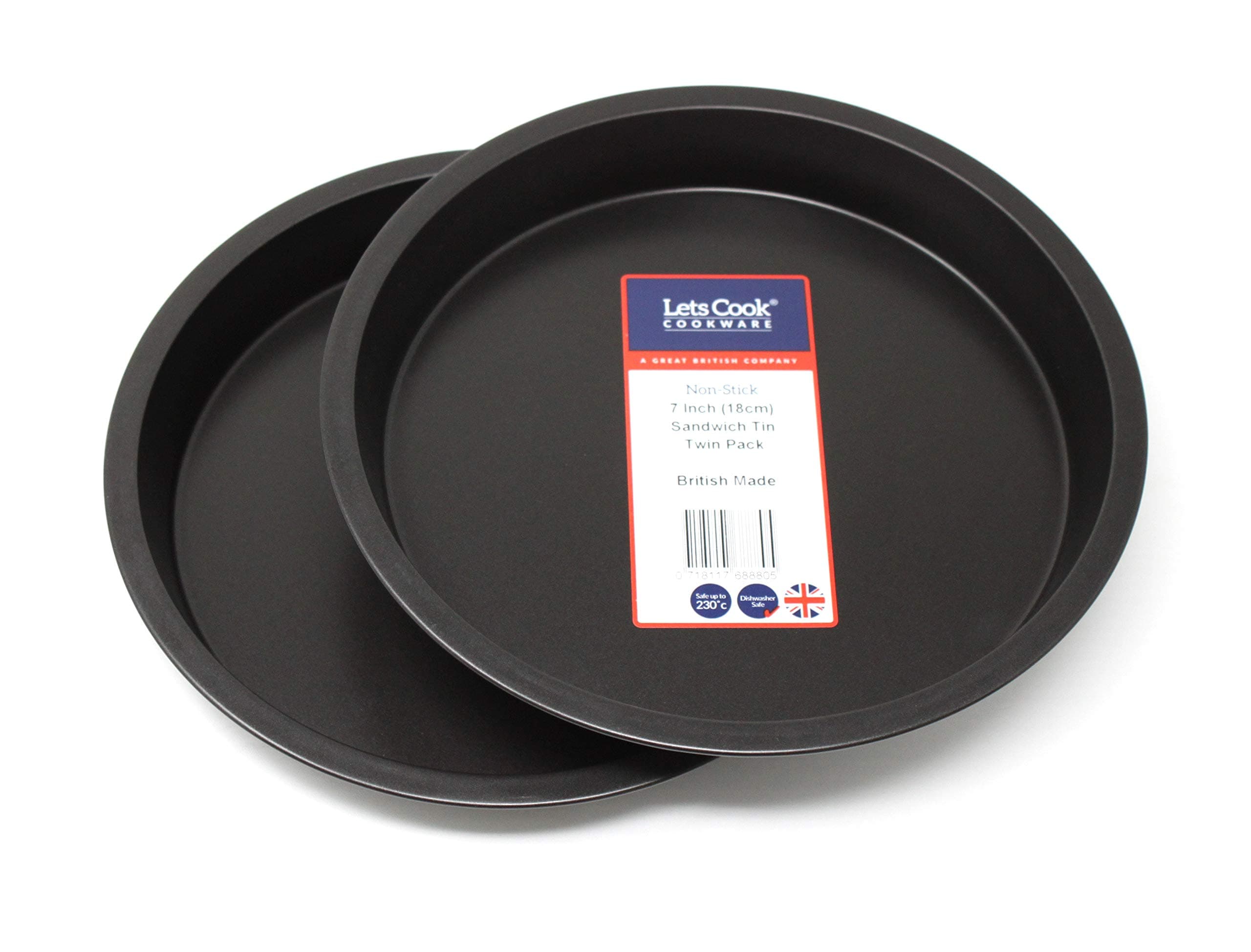 7 Inch Victoria Sandwich Tin Twin Pack, Fixed Base, 18cm, British Made with Double Coated Non Stick by Lets Cook Cookware