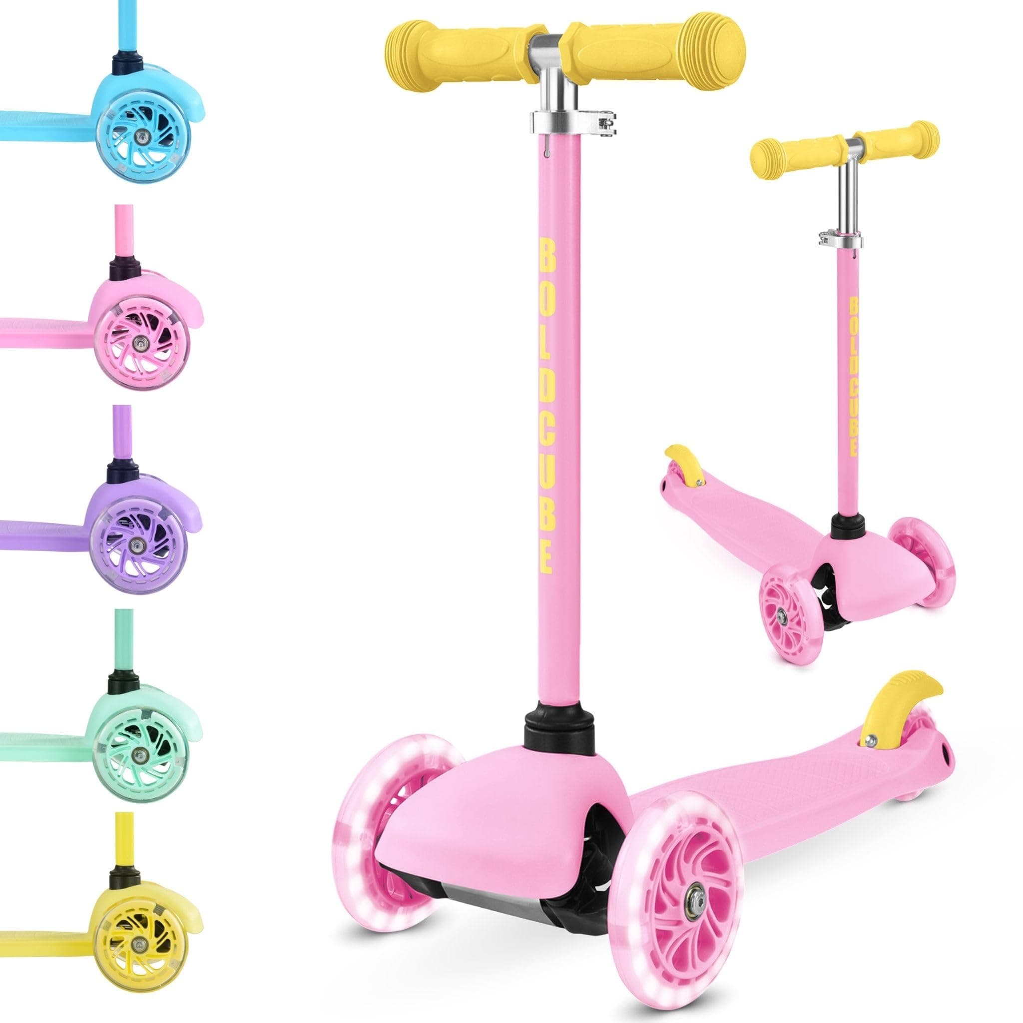 BOLDCUBE Teeny | 3 Wheel Scooter for Kids & Toddlers Ages 3-6 Years | Flashing Wheels | Height Adjustable 53 to 70 cm | My First Scooter